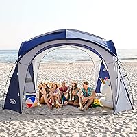 Vista 10 de UNP Easy Beach - Tienda de campaña desplegable UPF50+ con pared lateral, clavijas de tierra y postes de estabilidad, refugio solar resistente a