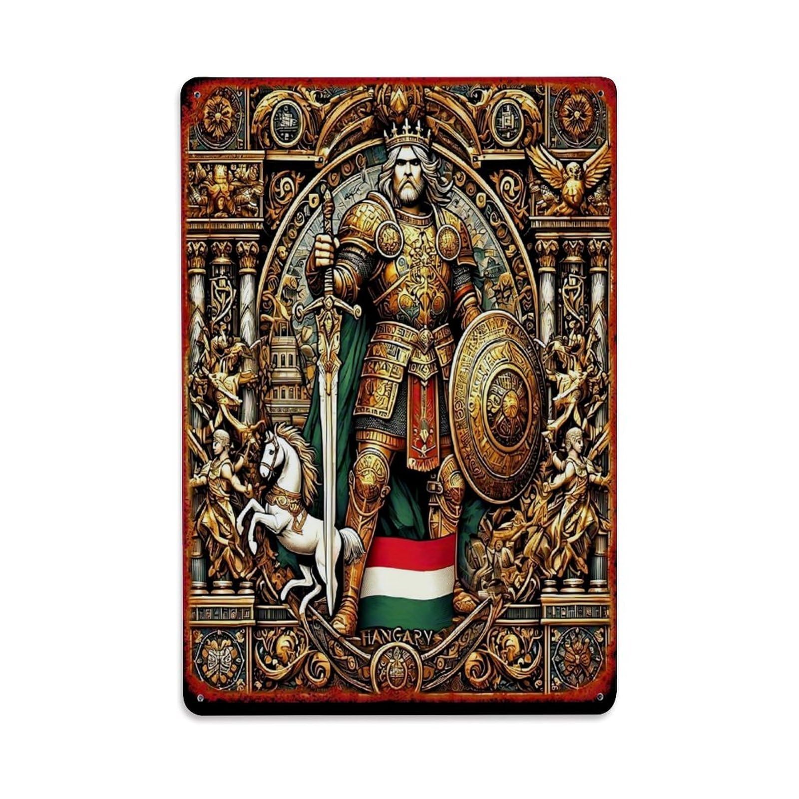 Royal Warrior With Sword And Shield Retro Metal Tin Sign, Vintage Decor Art Poster for Bar, Home, Man Cave, Kitchen, Laundry Room Gift 8x12Inch