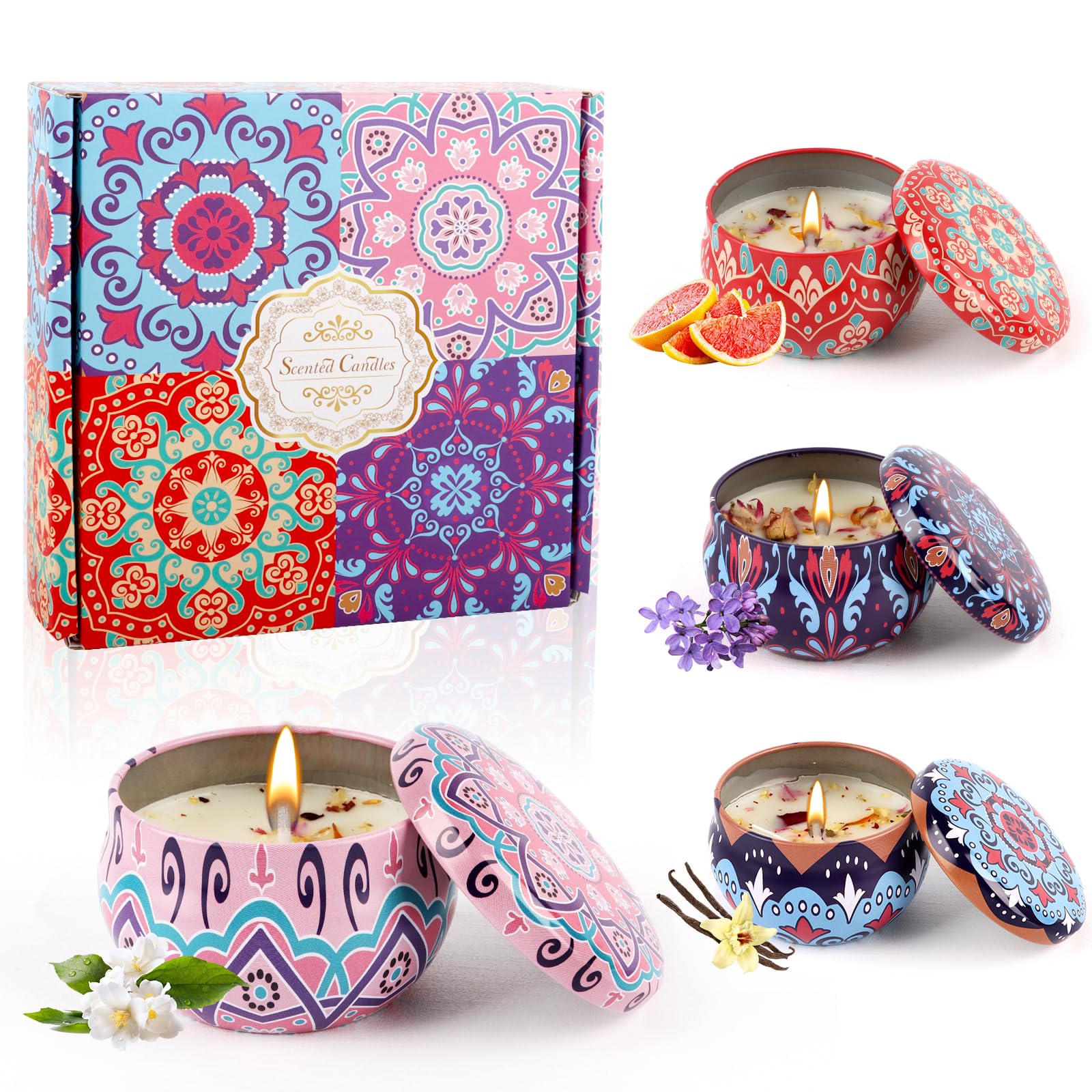 Velas Aromáticas, Velas Perfumadas Juego de 4 Piezas, Velas Perfumadas de Aromaterapia Cera de Soja Regalo para Mujer Velas Decorativas, Regalos Para Día de la Madre Cumpleaños Baño Yoga