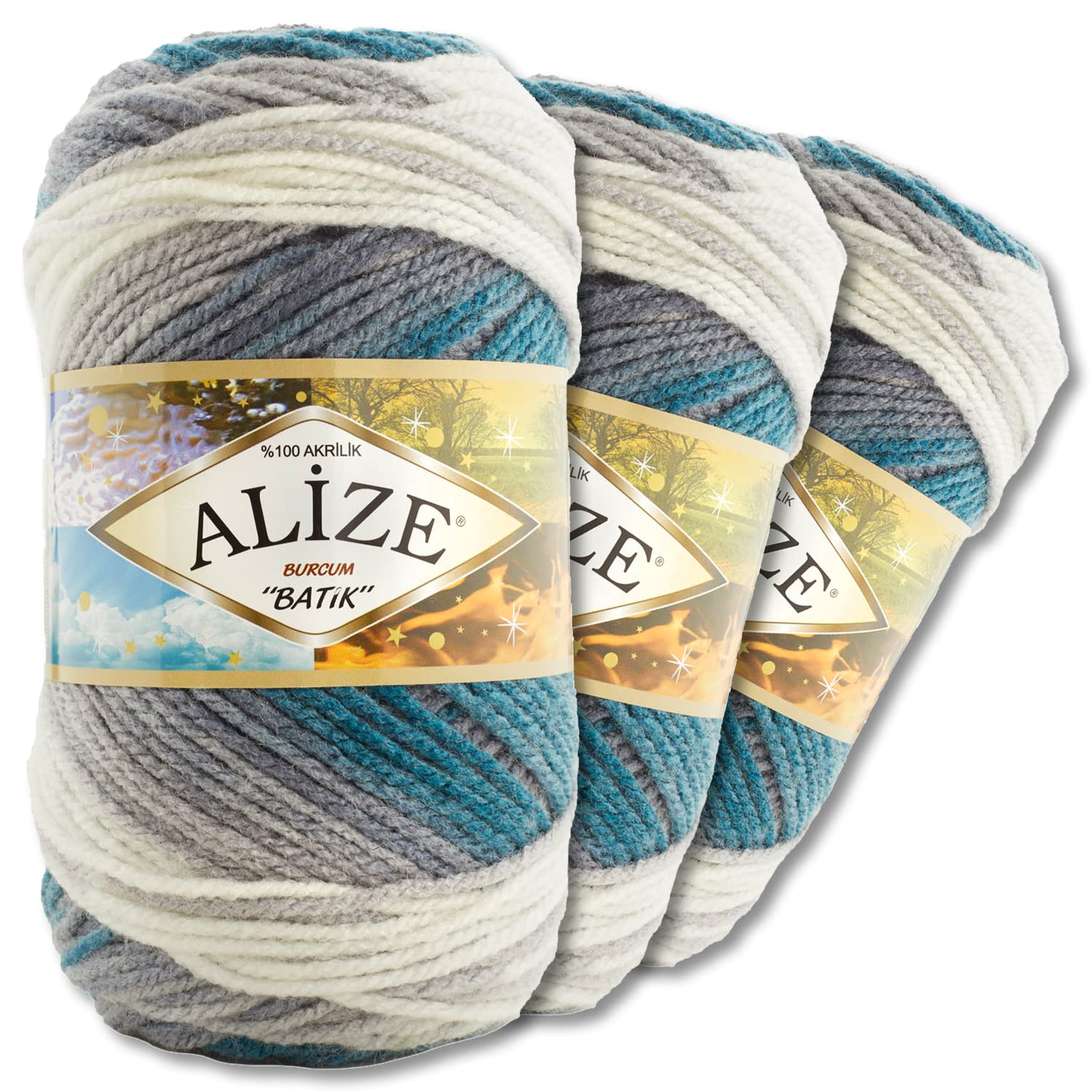 WohnkultAlize 3 x 100 g Burcum Batik Premium Wool 100% Acrylic 29 Colours Gradient Accents (7640)
