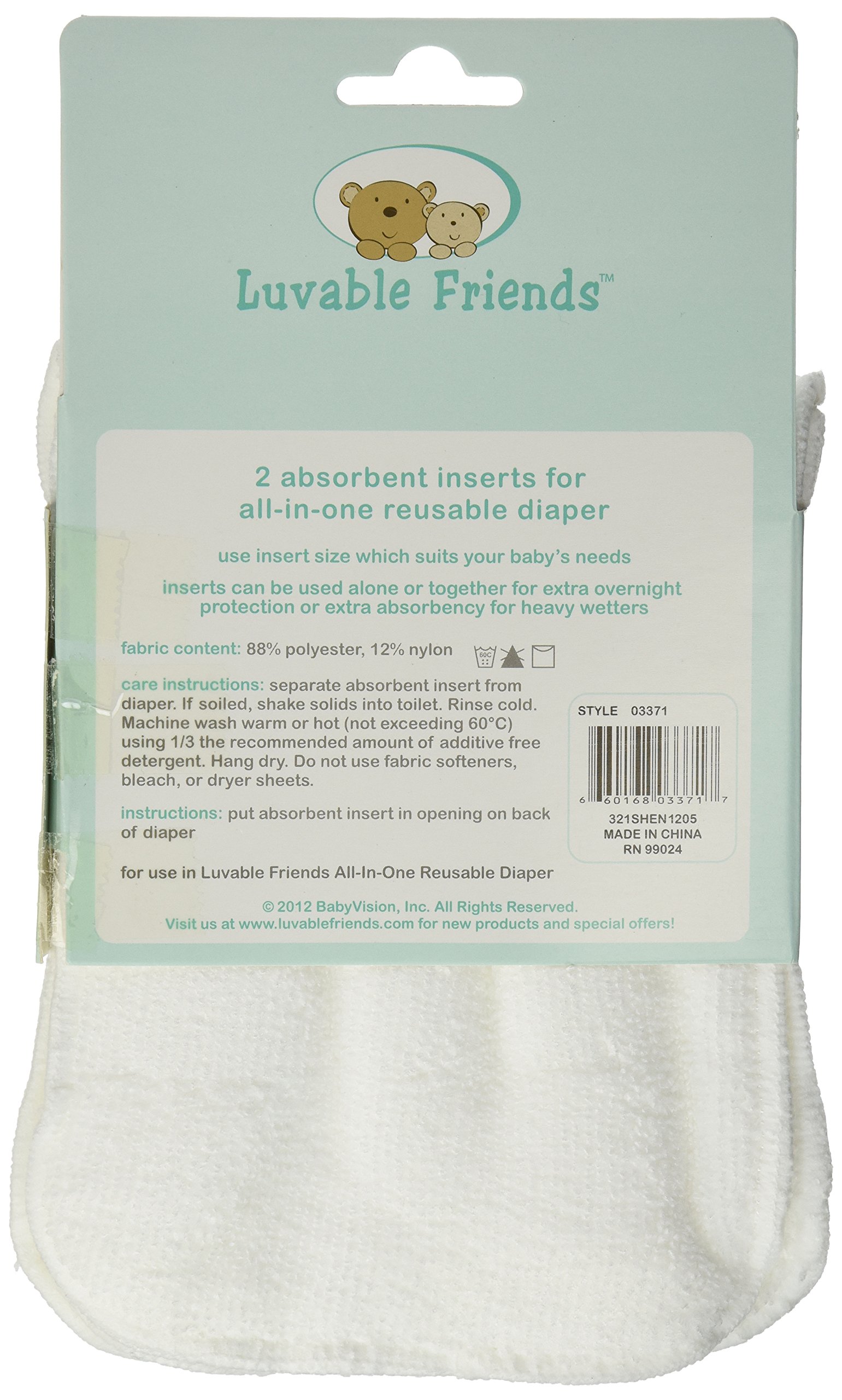 Luvable Friends 2 Count Absorbent Inserts for All-In-One Reusable Diaper, White