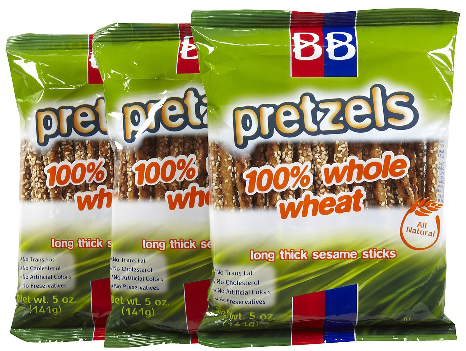 Beigel Beigel Wheat Pretzels, Whole Wheat Long Thick Sesame Stick, 5 oz, 3 pk