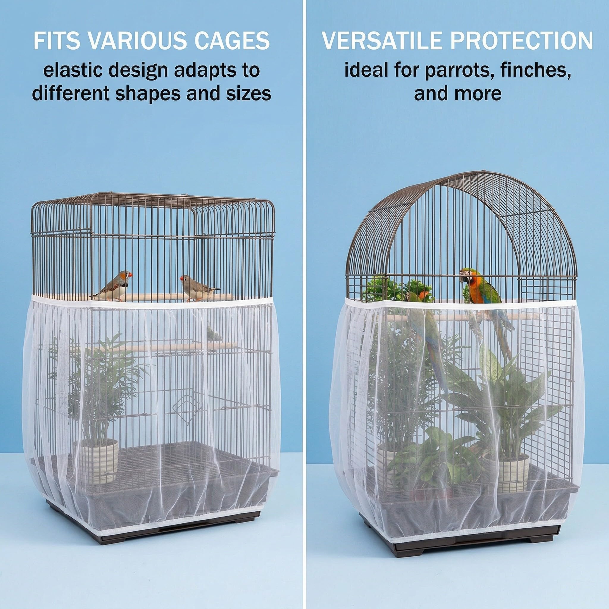 Birdcage Covers, 1 rete protettiva per gabbia per uccelli - Rete traspirante e antipolvere, circonferenza 120-140 cm, altezza 30 cm (bianca)