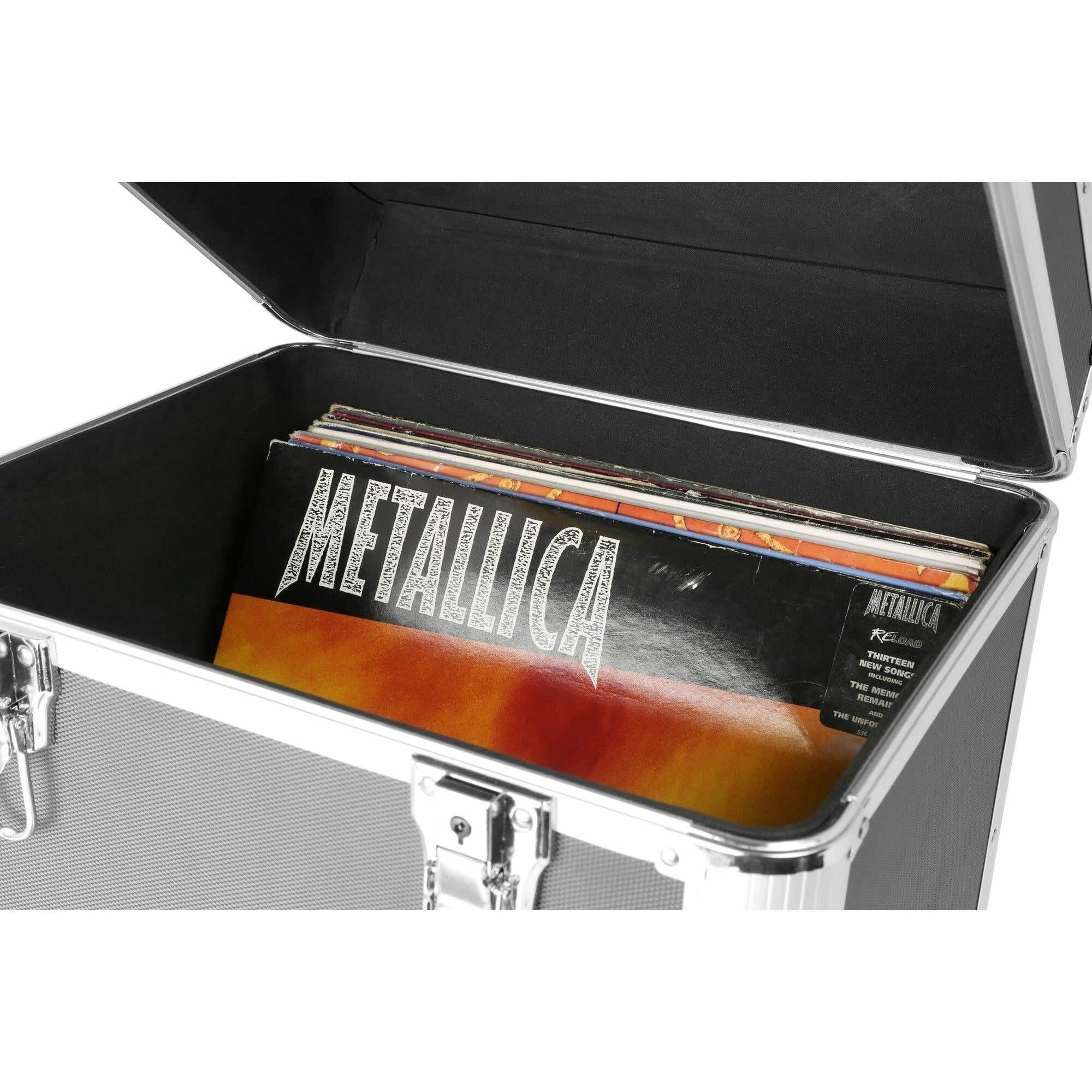 Power Dynamics RC100 Juego 4 Estuches para Vinilos 12" Negros Capacidad +300 LPs Apilables Portátiles con Tapa Extraíble Protección para Coleccionistas y DJs