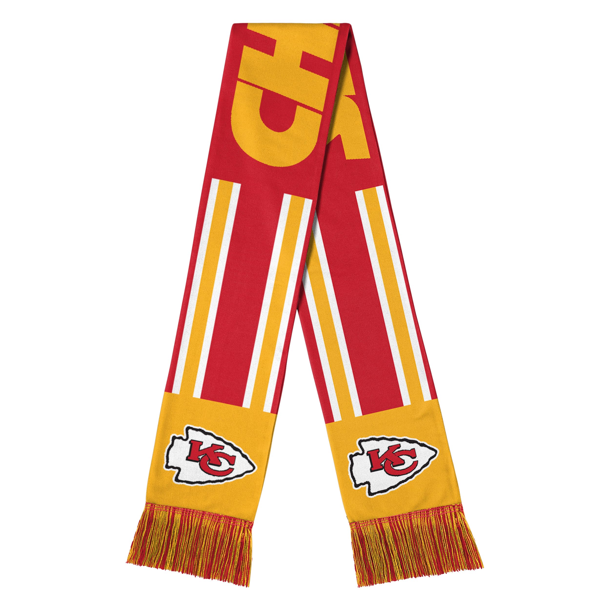 FOCO NFL Unisex-Adult Officially Licensed Team Color Stripe Wordmark Primary Logo Football Neck Warmer Scarf, Kansas City Chiefs, One size