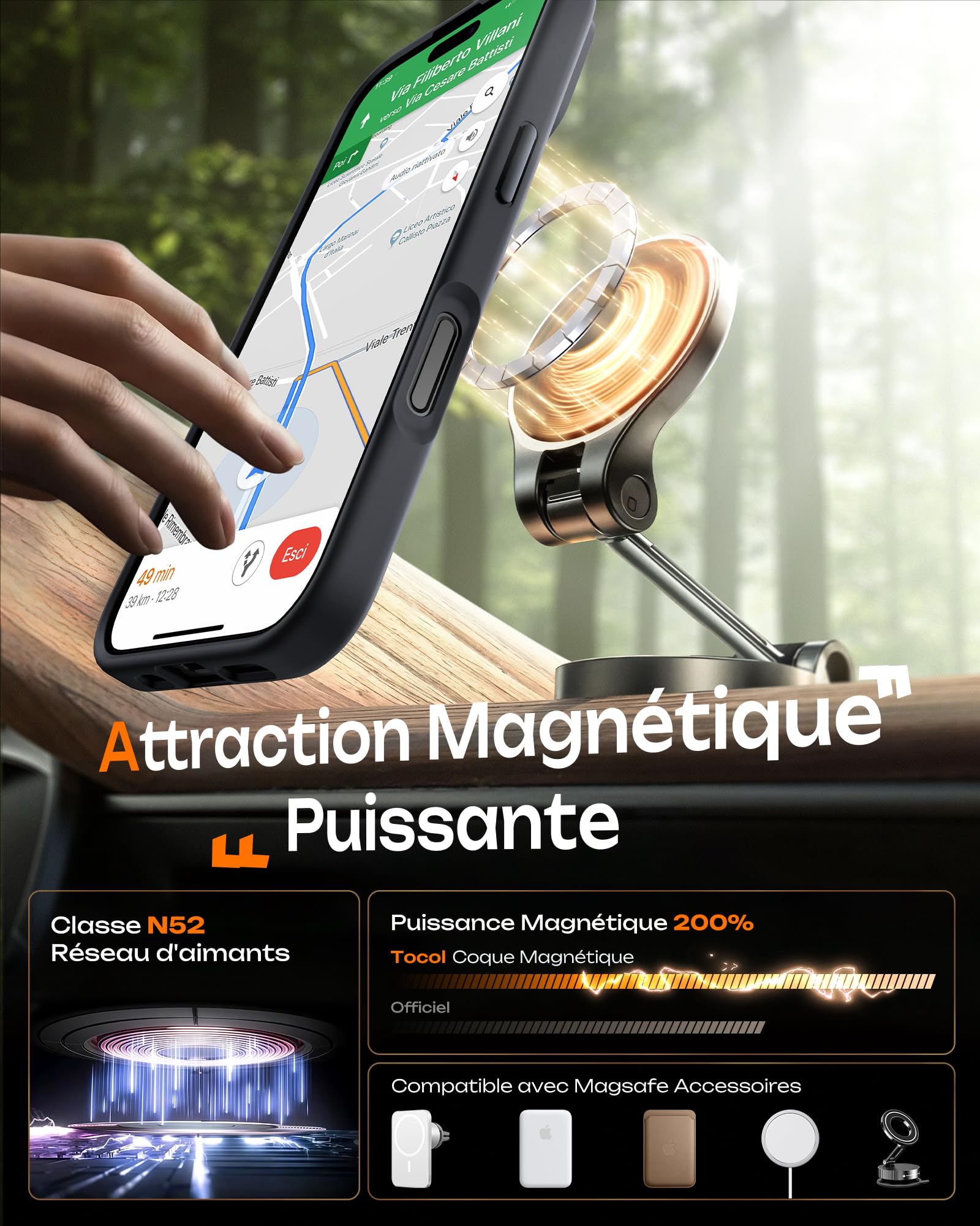 TOCOL Coque Magnétique pour iPhone 17 6,3 Pouces, Compatible avec MagSafe, Anneau Magnétique Intégré, Protection de l'objectif améliorée, Coque Mat Translucide Fine Antichoc, Noir