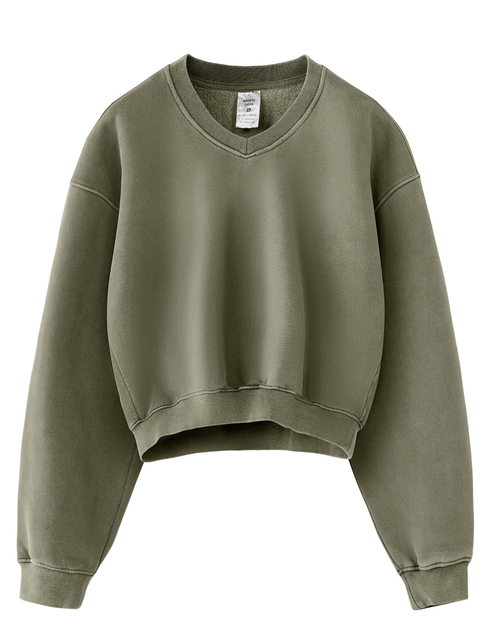 Hatant Sweatshirt für Frauen Acid Wash Athletic Hoodie Heritage Fleece V-Ausschnitt Langarm Hoodie Fleece Frauen Sweatshirt, Grün, XL