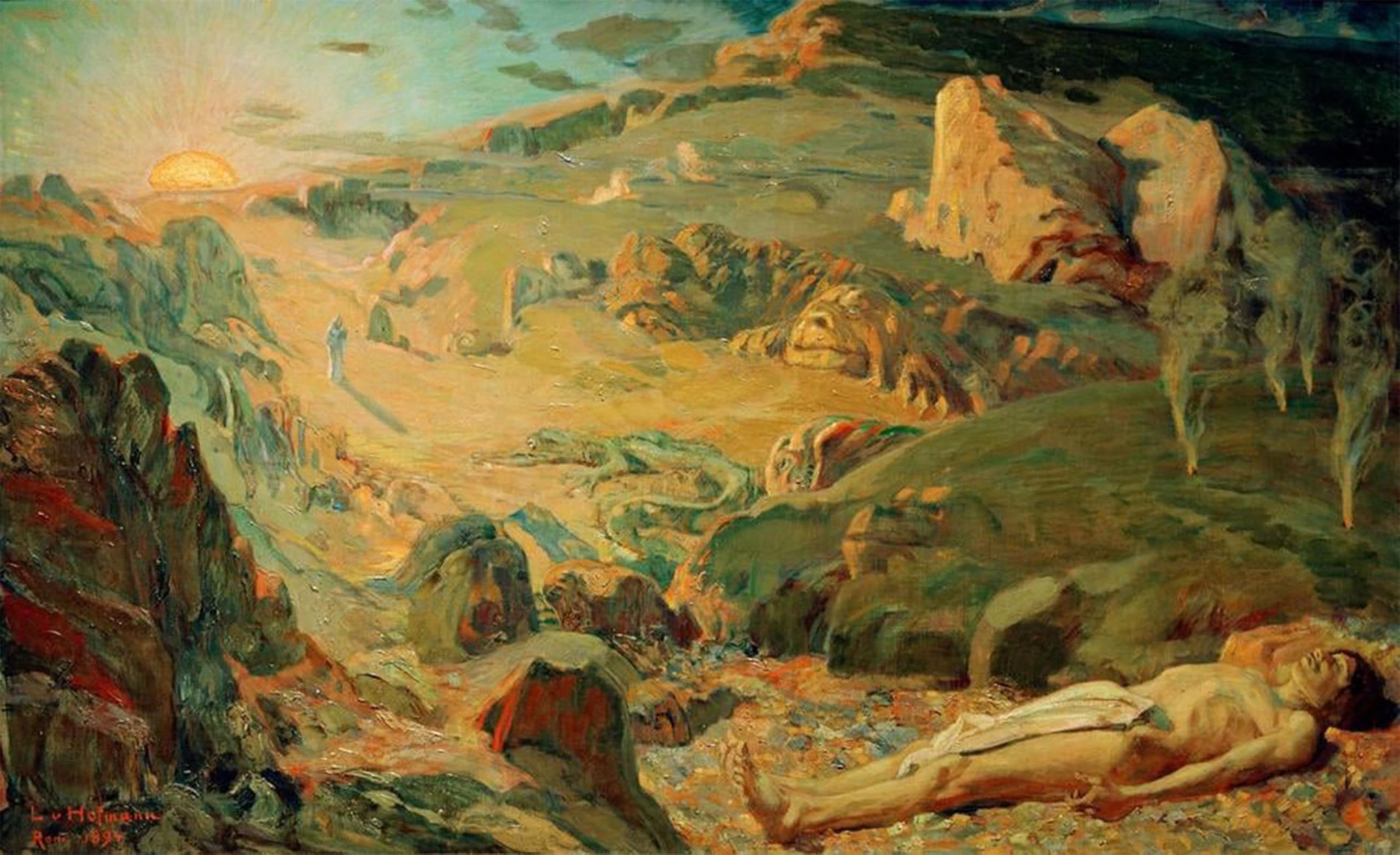 ARTXLXXBN Famous Painting Art Wall Decor Abstract Art Picture Valley of Dread by Ludwig Von Hofmann Animal Pictures for Home Decor 60x90cm
