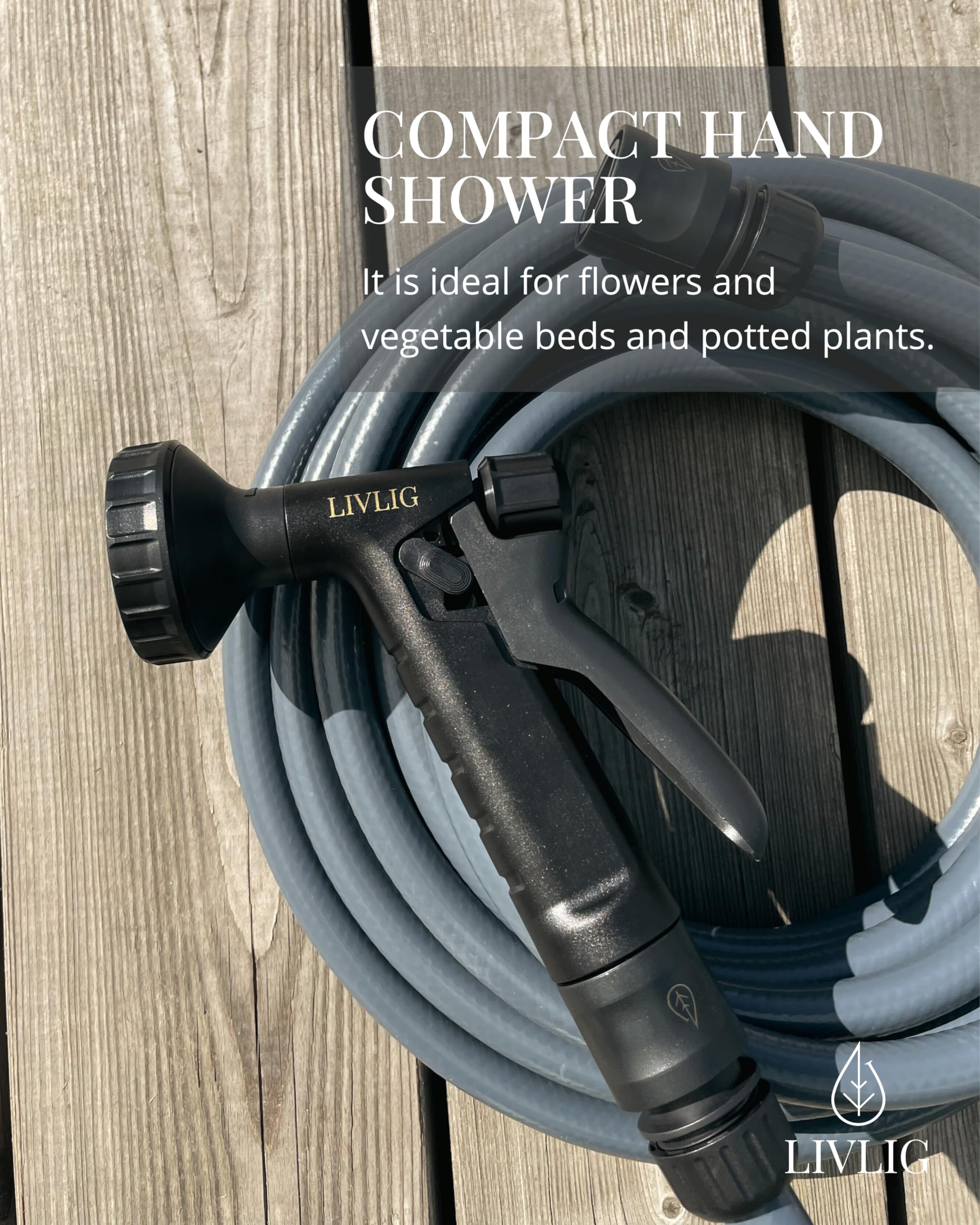 LIVLIG Alcachofa de jardín de 1/2 pulgadas para riego de parterres y plantas en maceta, ducha de mano en juego con conexiones de manguera, 75% material reciclado, PureCycle