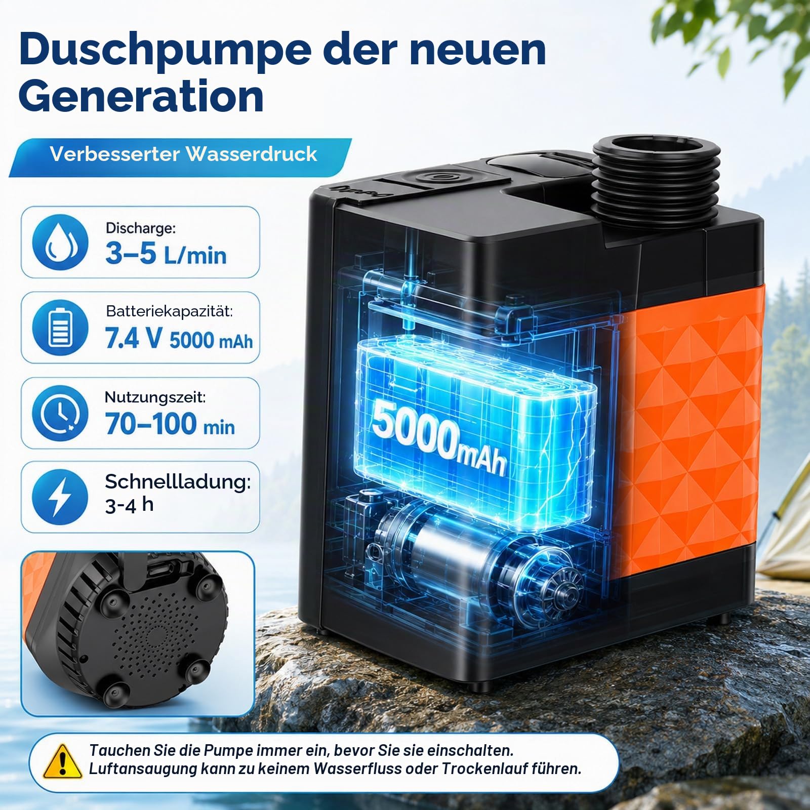 Camping Dusche, Outdoor Dusche mit Pumpe Akku 5200mAh,Duschpumpe-Set mit Heizfunktion und 20L Wasserbehälter, Campingpumpe für Reisen Wandern Garten Autowaschen Wohnmobile