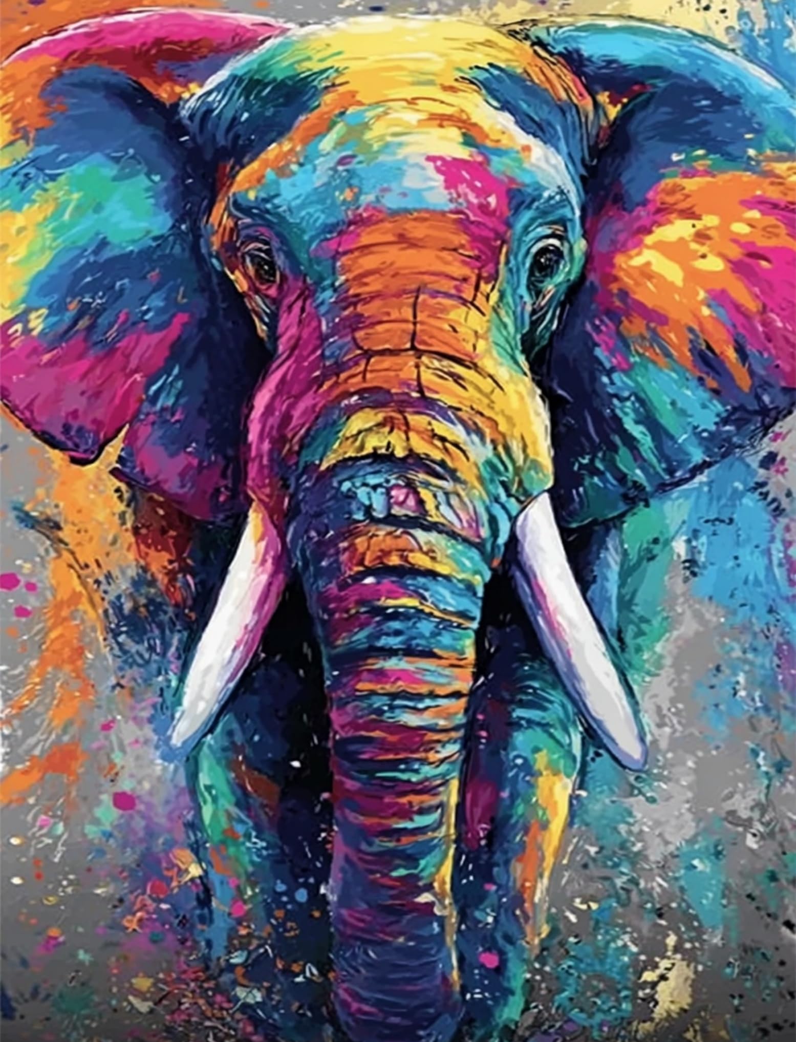WANGWANGMIAO Paint by Number for Adults Colorful Elephant,Painting by Numbers Kits for Beginners,Colorful Oil Paints Craft Art for Home Wall Decor Gift 20X16Inch，Without Frame
