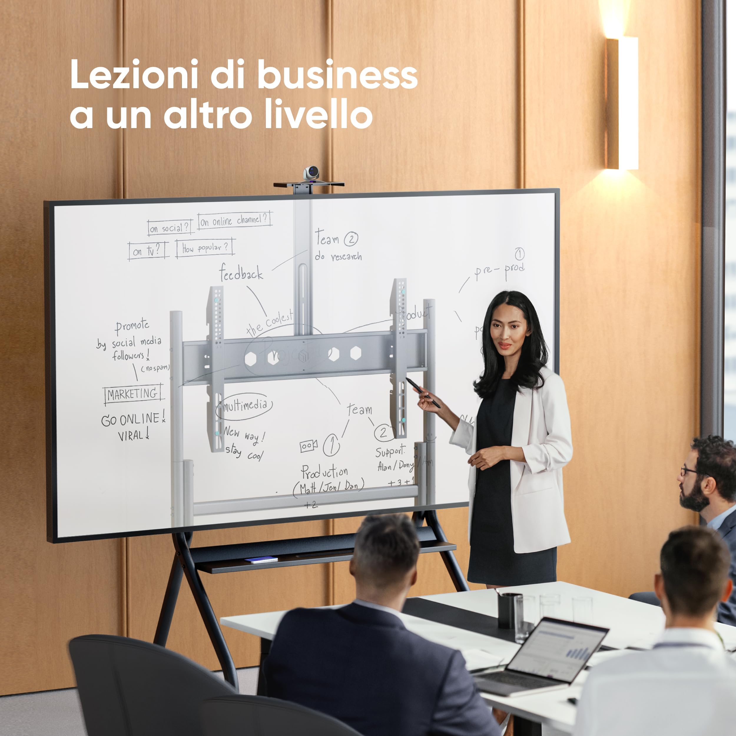 ONKRON Supporto TV da Pavimento 60-120 pollici, Carga Totale 150 kg, VESA 200x200-1000x600 mm, Carrello Porta TV da Terra Mobile, con Ruote, Porta Televisore Regolabile in Altezza, Nero TS2080-B