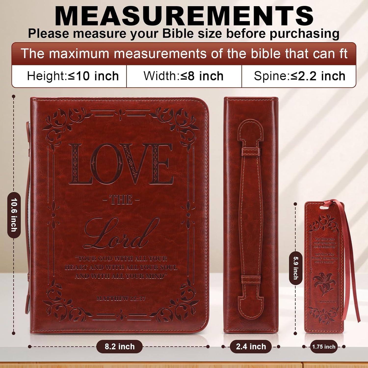 IVGHV Leather Bible Cover for Men, Premium PU Leather Bible Cover Case for Women Large, Church Bag, Carrying Book Case, Bible Book Cover with Handle&Zippered Pocket, Bible Bag for Men & Women (Brown)
