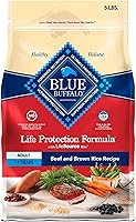 Blue Buffalo Life Protection Formula Adult Dry Dog Food, Real Beef & Brown Rice, Natural Muscle-Building Recipe, 5-lb Bag