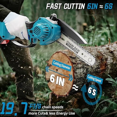 Miniatura 7 de Sierra de poste 2 en 1 y mini motosierra inalámbrica de 6 pulgadas, con poste de extensión, ángulo de corte ajustable de 180 con 2 baterías, aceite