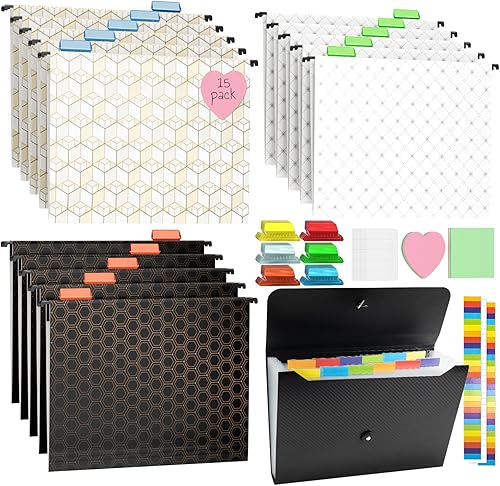 Carpeta de archivos expandible con 13 bolsillos organizador de archivos de acordeón carpeta de archivos colgante paquete de 15 con 75 pestañas de
