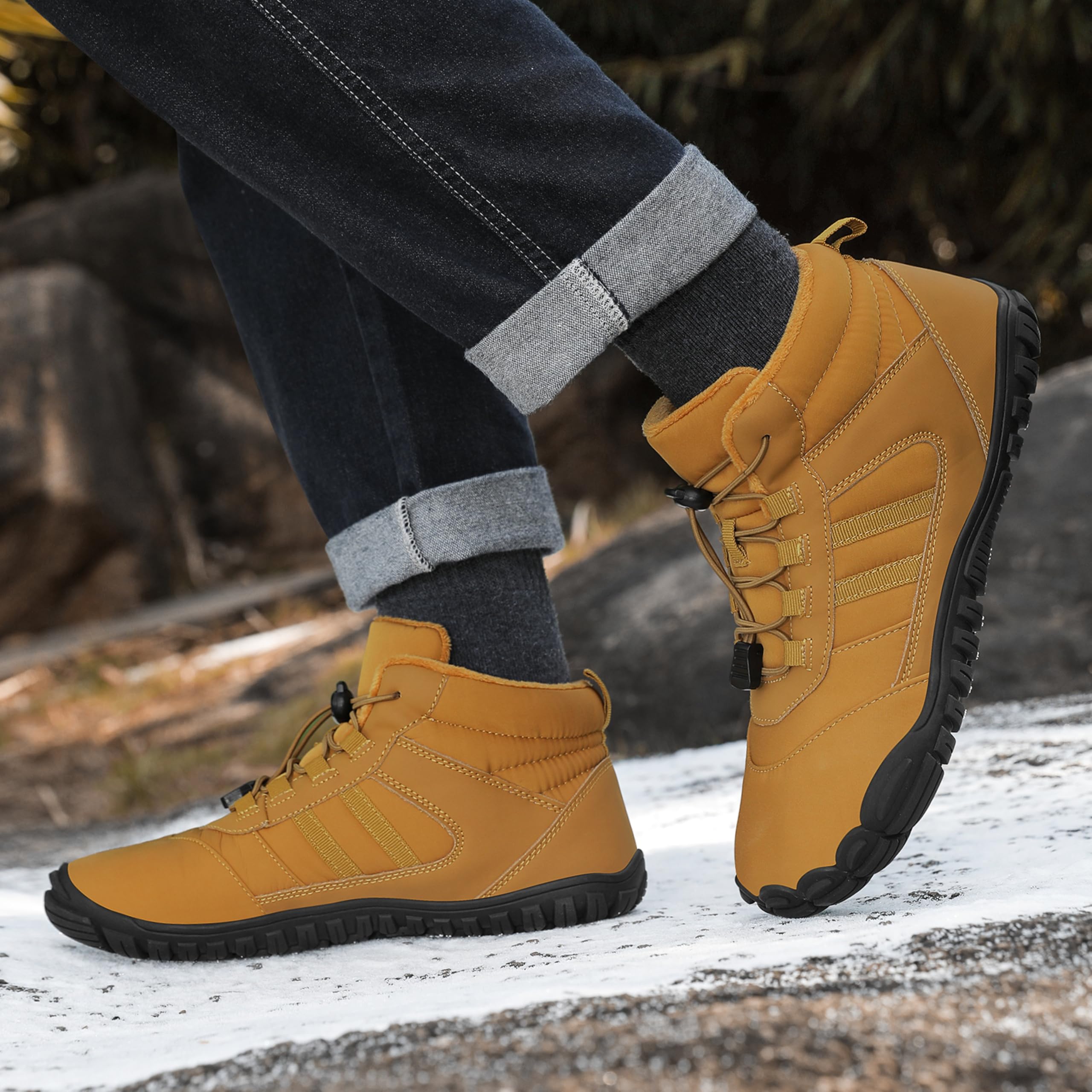 AONEGOLD Zapatos Descalzos de Invierno para Mujer y Hombre, Zapatos de Trail Running con Forro cálido, Zapatos de Invierno para Exteriores, Antideslizantes, Impermeables, Zapatos Descalzos