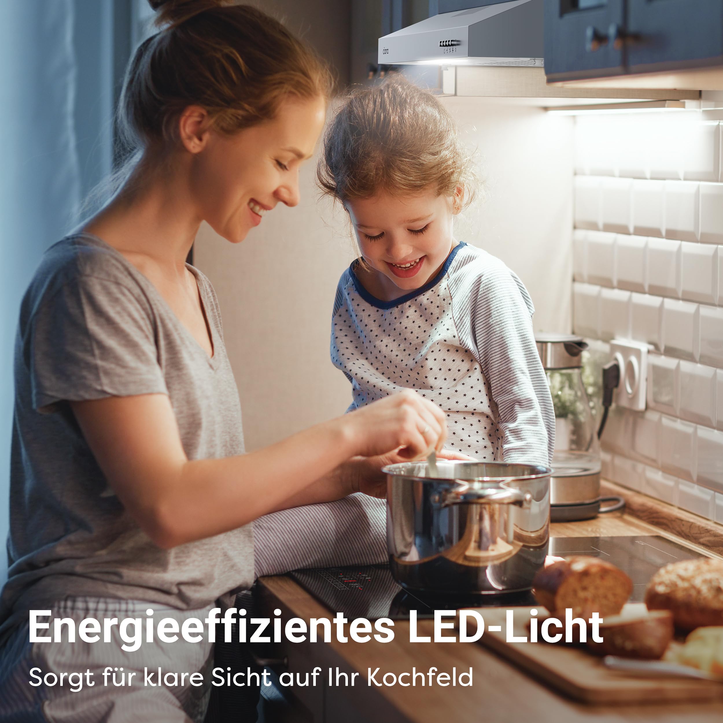 CIARRA Dunstabzugshaube Unterbauhaube 60cm Unterbau 3 Leistungsstufen | 220 m³/h für kleine Küchen in Wohnungen Abluft Umluft Integrierte Unterschrank Umlufthaube, Fettfilter LED-Beleuchtung, Weiß