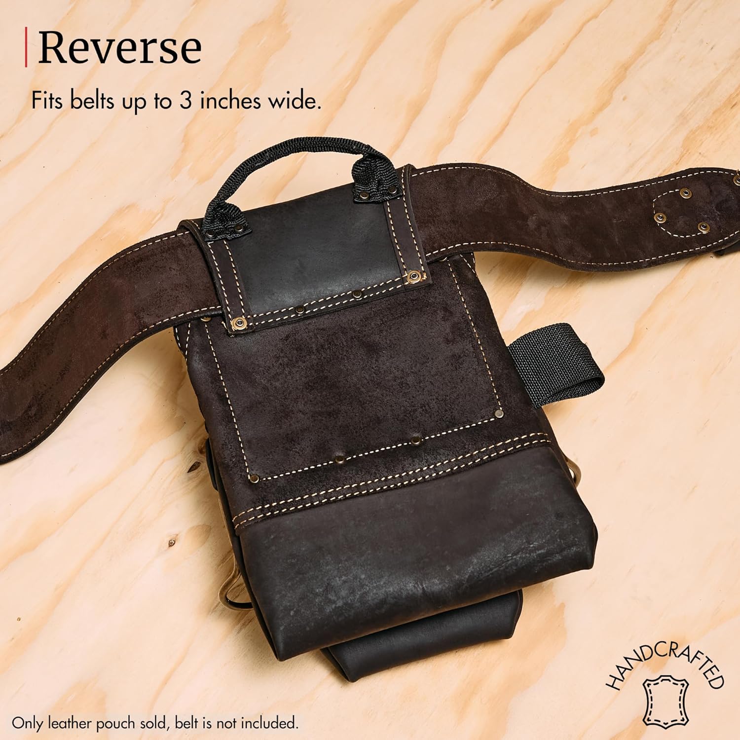FESA Leather Carpenter Tool Pouch - 10-Pocket Heavy Top Grain Leather Carpenter Pouch with 2 Hammer Loops, Tape Clip, Large & Small Pockets - Fits Work Belts up to 3" - Handcrafted