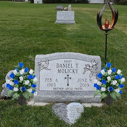 Miniatura 5 de Kukooka Flores artificiales de cementerio, flores conmemorativas con jarrón, decoración de ramo de rosas artificiales para lápidas de cementerio,