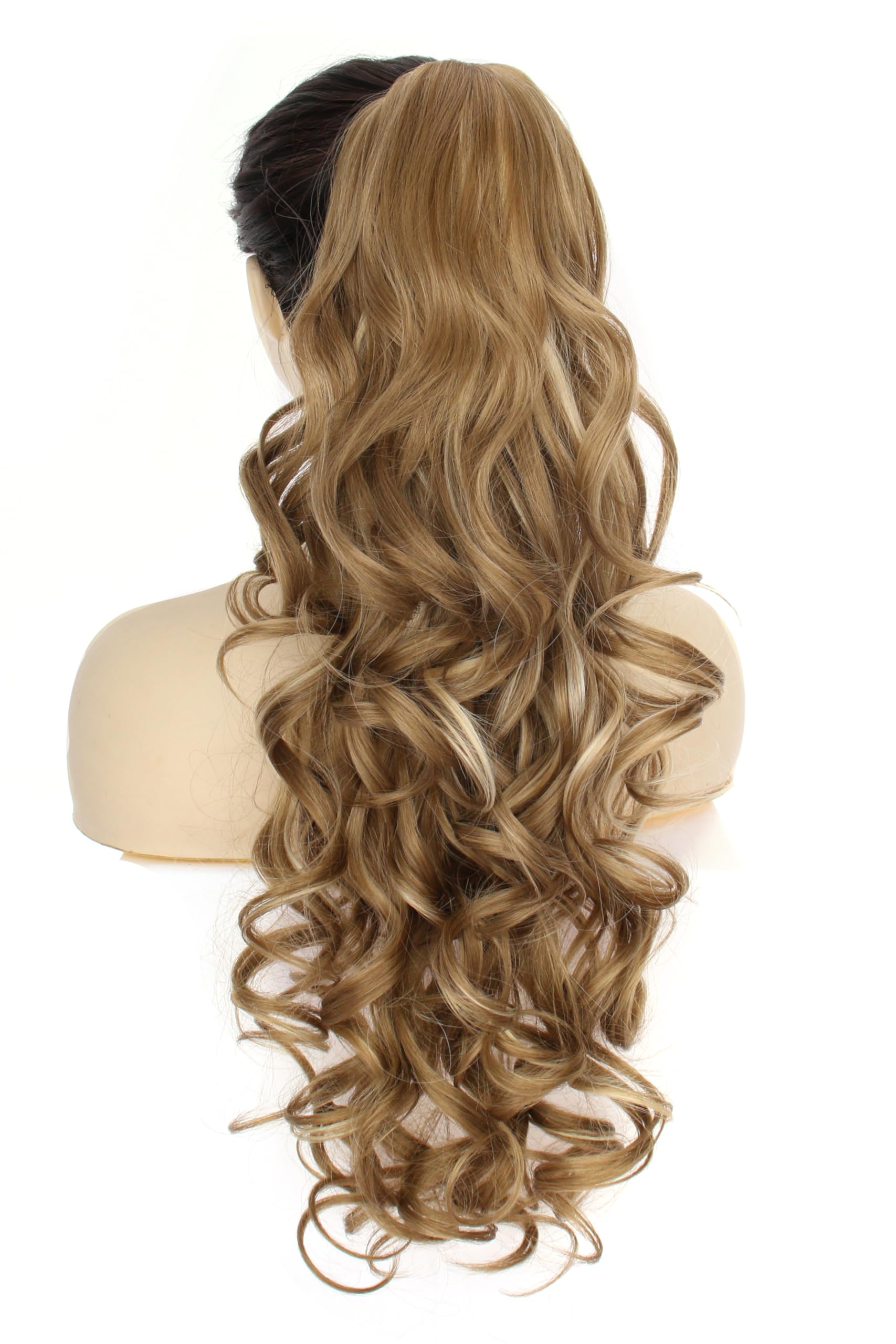 PORSMEER Ponytail Hair Extension Claw Clip in Ponytail Extensions Long Curly Wavy Ponytail Hair Extension Jaw Clip on Pony Tails Hairpiece for Women 26 inches (Medium Blonde with Blonde Highlights) - Image 2