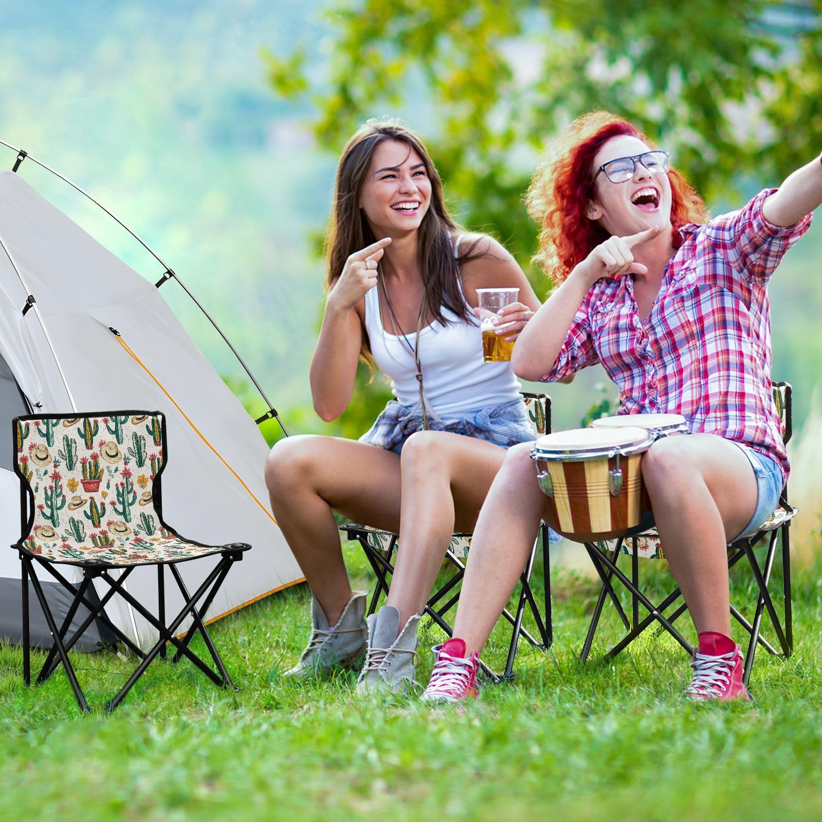FRODOTGV Western Cowboy Boho kaktus prymitywny amulet kompaktowe krzesła kempingowe kompaktowe składane krzesło z torbą do przenoszenia krzesła outdoorowe do łowienia pod lodem wędkarstwo podlodowe