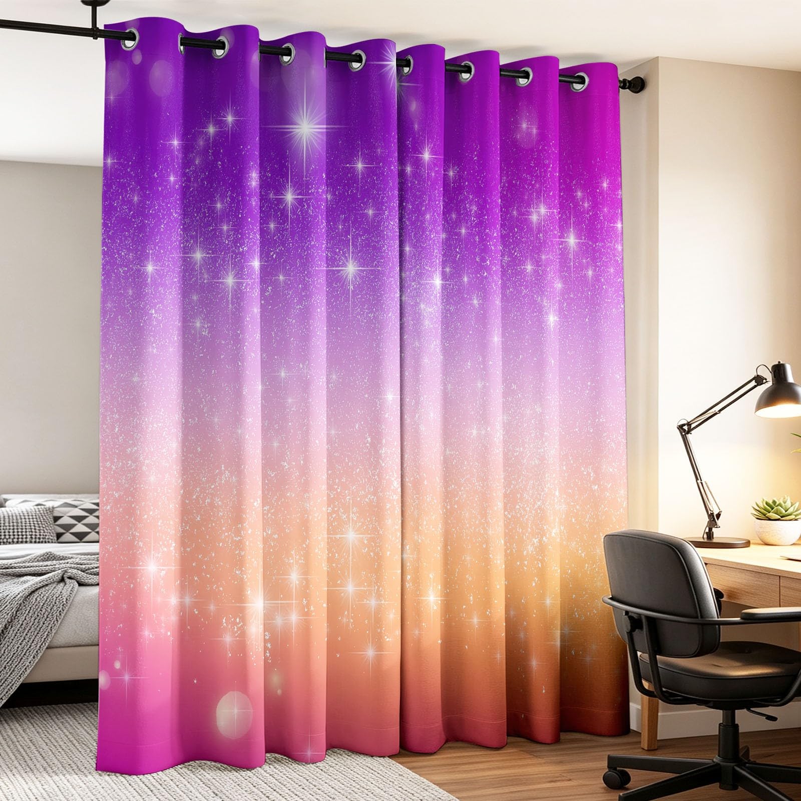 Générique 117 x 137 CM Rideau à œillets Moderne Romantique Couleur Dégradée Étoile Motif Thermique Œillets Occultant Rideaux pour fenêtres Chambre Salon Bureau à Domicile,2 Panneau Simple