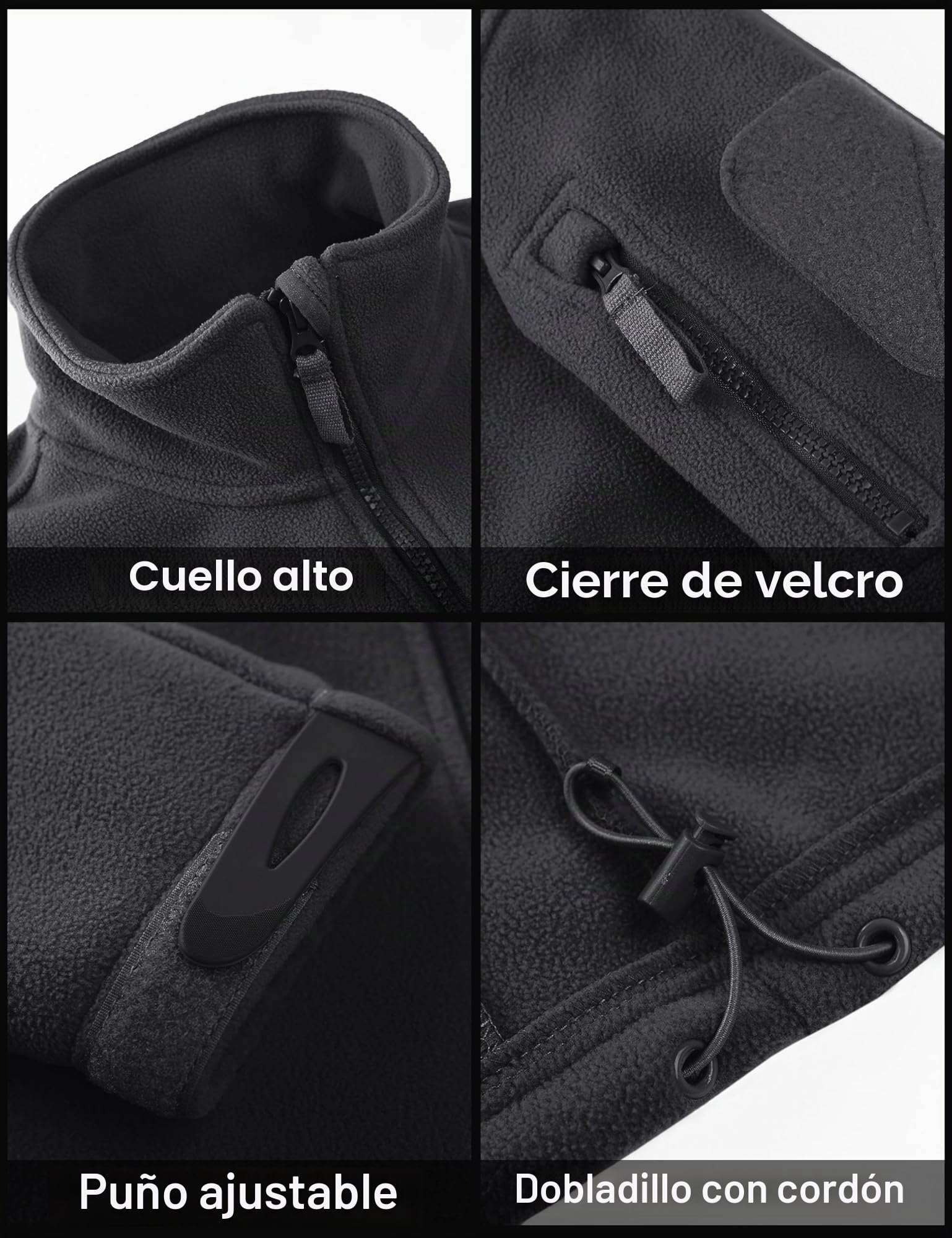 KEFITEVD Chaqueta de forro polar para hombre, resistente al viento, con cremallera, abrigo táctico cálido con 6 bolsillos