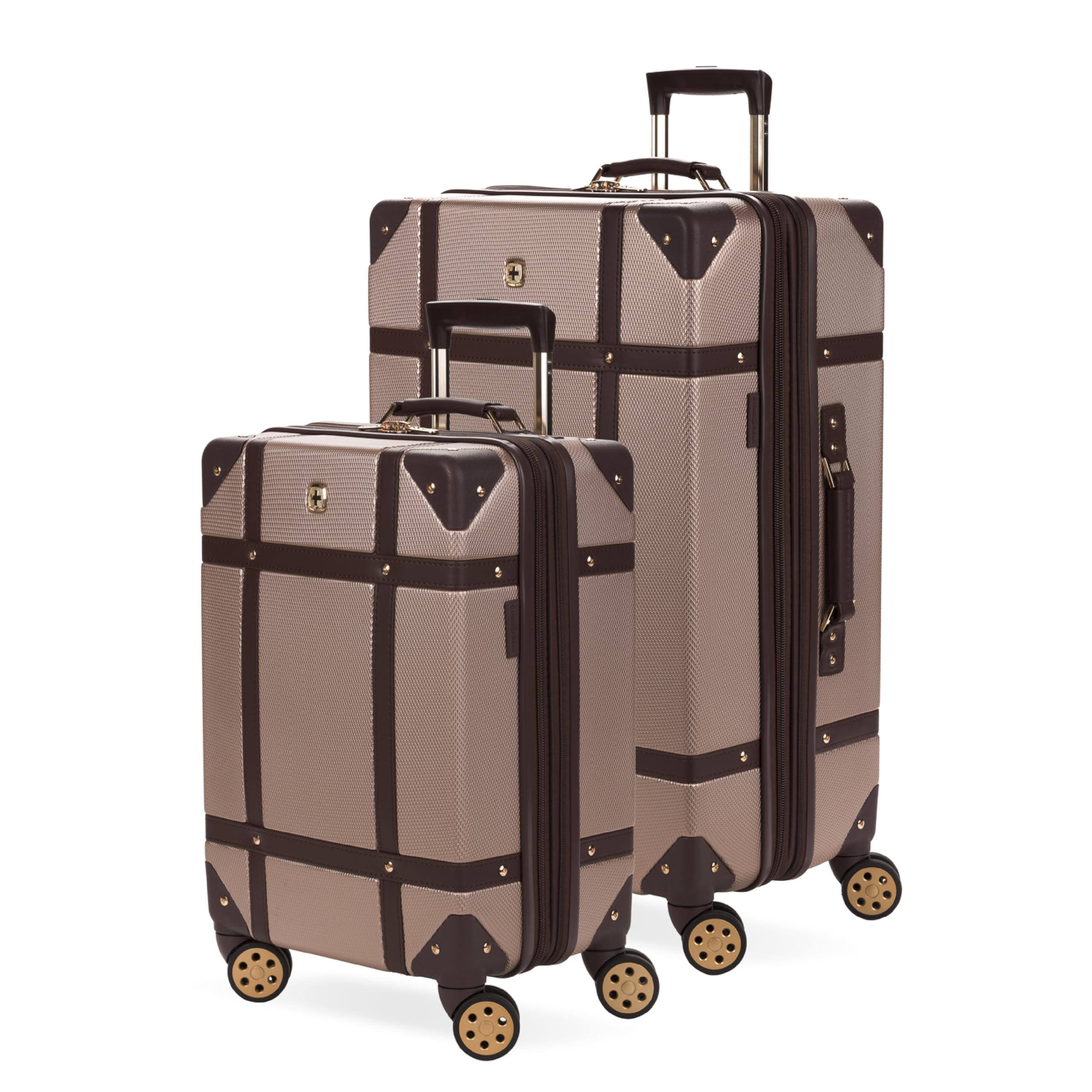 SwissGear Vintage Trunk Hardside Expandable Luggage with Spinner Wheels, Blush/Brown, 2-Piece Set (19/26)