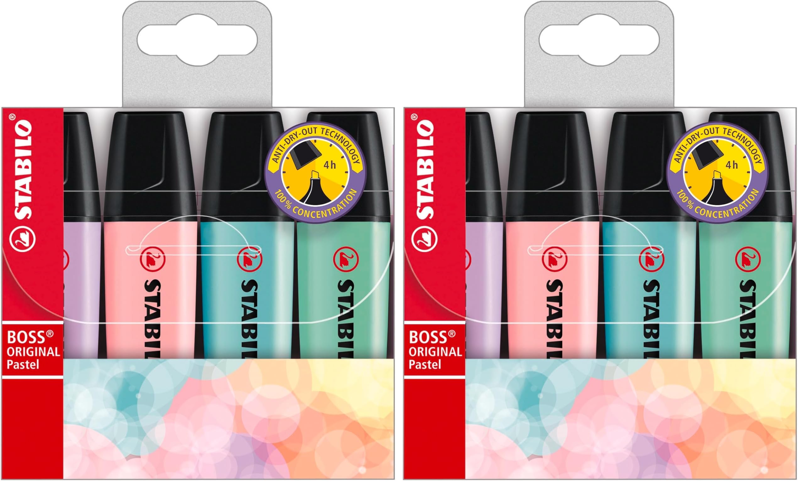 STABILO - Textmarker - BOSS ORIGINAL Pastel - 2x 4er Pack - Hauch von Minzgrün, rosiges Rouge, Schimmer von Lila, zartes Türkis