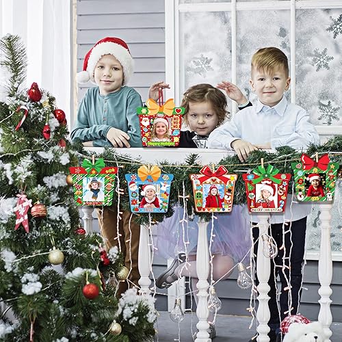 Miniatura 6 de Funrous Marco de fotos de Navidad, caja de regalo, marco de fotos, adornos para colgar, marco de fotos, juego de manualidades, adornos de fotos para