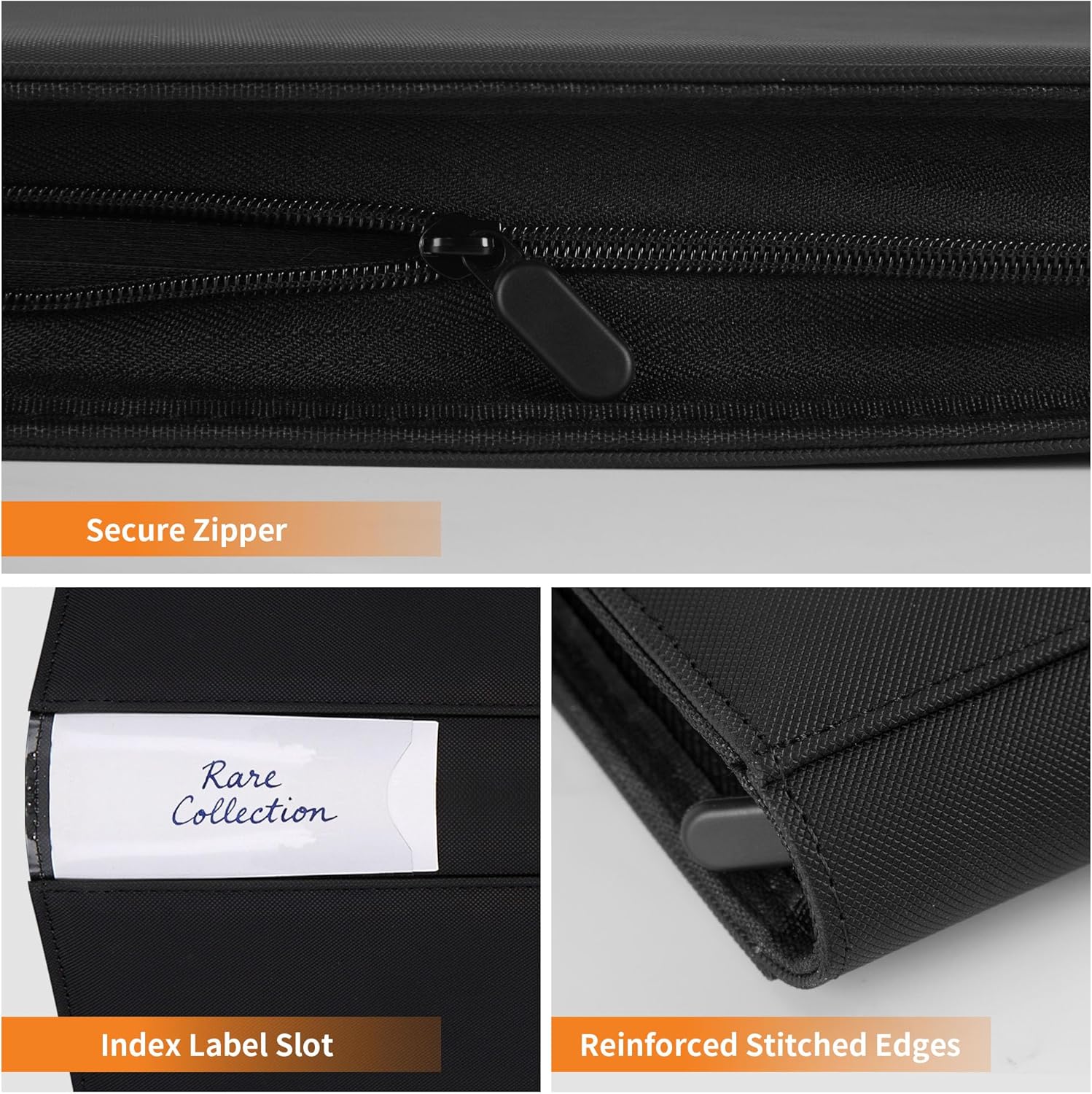 Black Toploader Card Binder, 9-Pocket Zippered Album with 20 Sleeves, Holds 360 Toploaders, Thermo PU Leather Collector Organizer for Pokemon, Sports Cards, TCG & K-pop Photocards