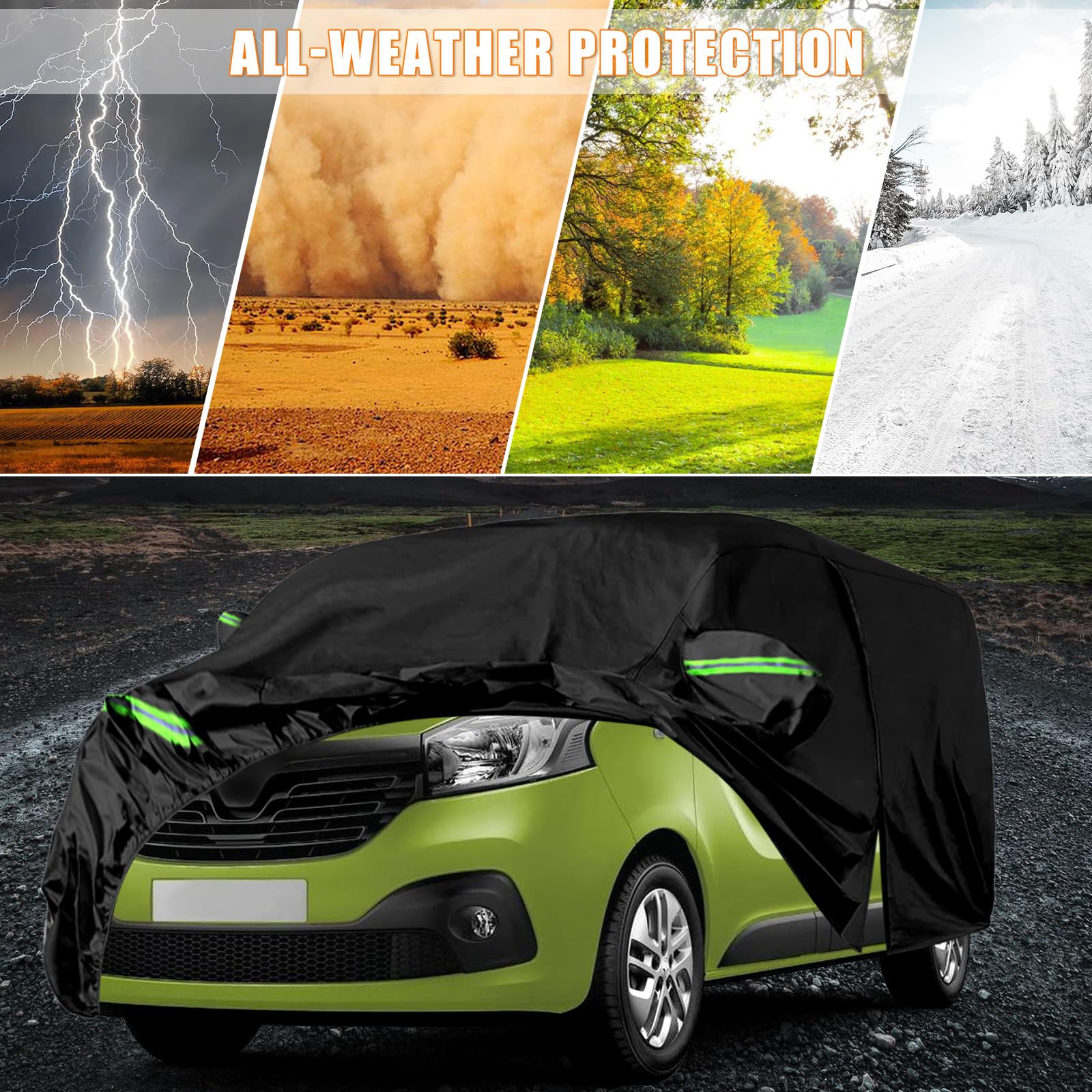 Cubierta Completa del Coche para Renault Traffic 2010-2023, SWB Fundas para Coche Exterior con Cremallera en la Puerta, Cierre y Bandas a Prueba de Viento para Protección Polvo Sol Nieve