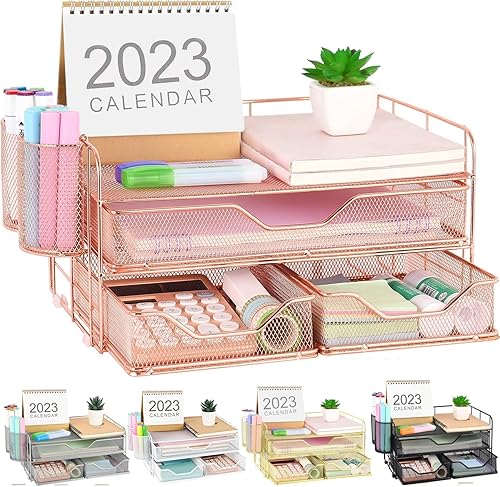 gianotter Organizadores de escritorio y accesorios, organizador de escritorio de suministros de oficina con cajones y 2 soportes para bolígrafos,