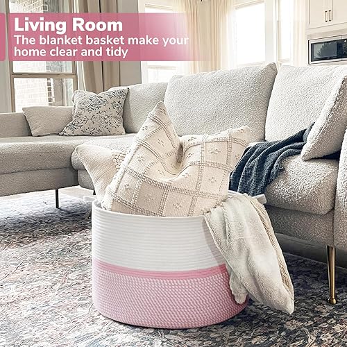 Miniatura 43 de CHICVITA XXL Canasta de cuerda de algodón tejida extra grande, canasta de manta de almacenamiento con asas, canasta de ropa decorativa, 22 x 22 x 14