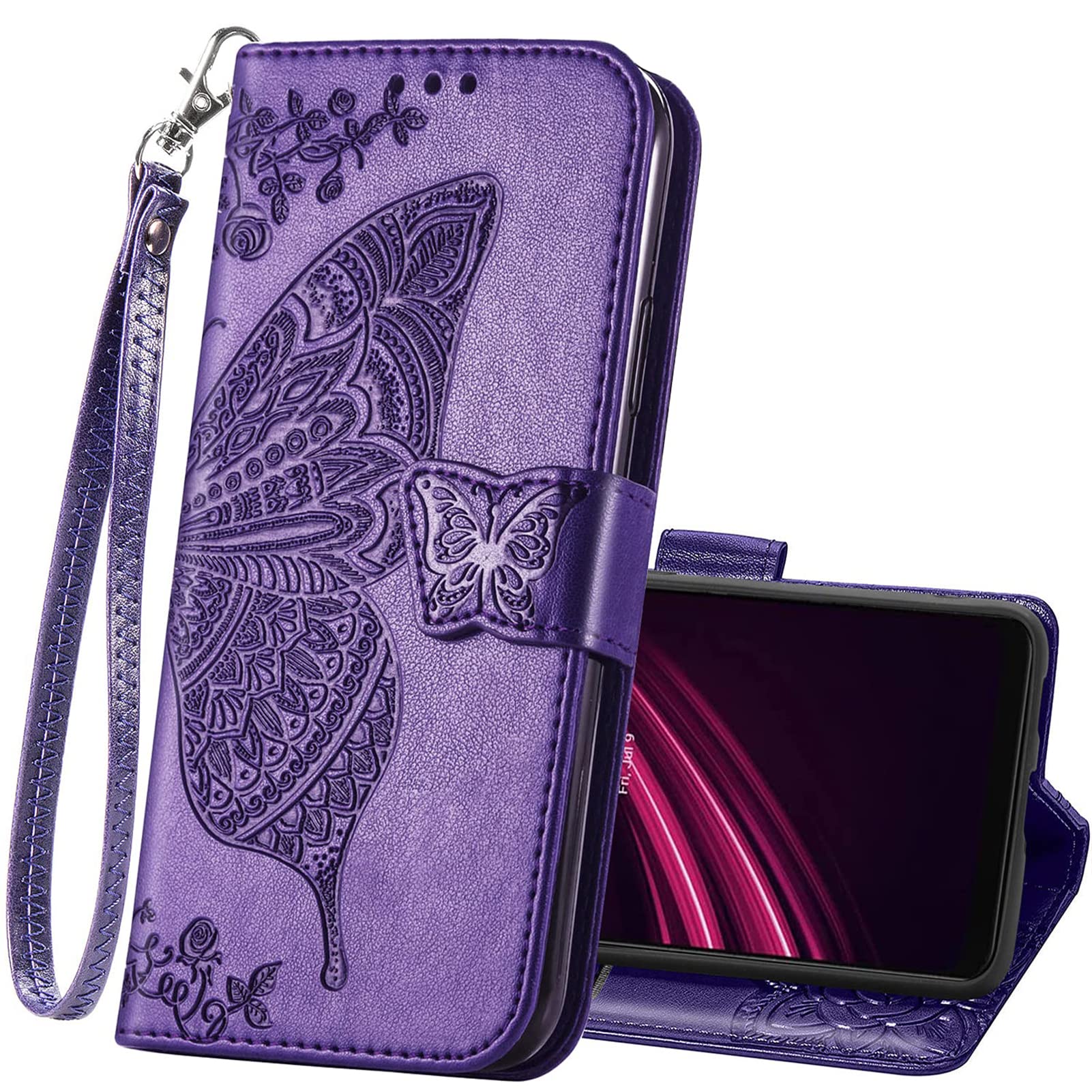 HAOTP PU Leather Wallet Flip Protective Phone Case for T-Mobile Revvl 6 5G - Purple