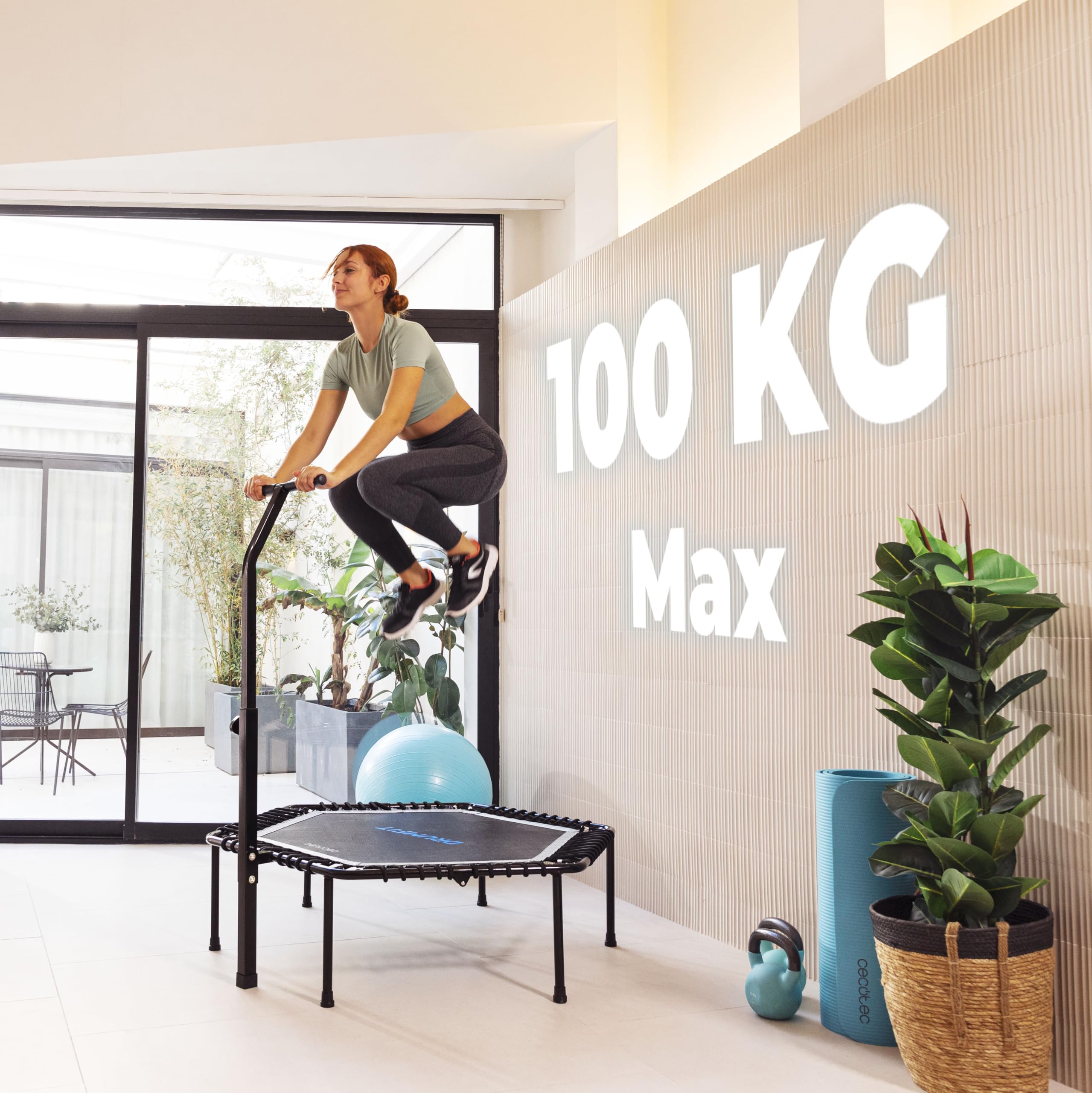 Cecotec Fitness Trampolin für Erwachsene, Ø 92-127 cm, abnehmbar und faltbar, Drumfit Jump. Elastisches Bett mit 92 und 127 cm, Basis von 6-7 Beinen, maximales Gewicht 100 kg