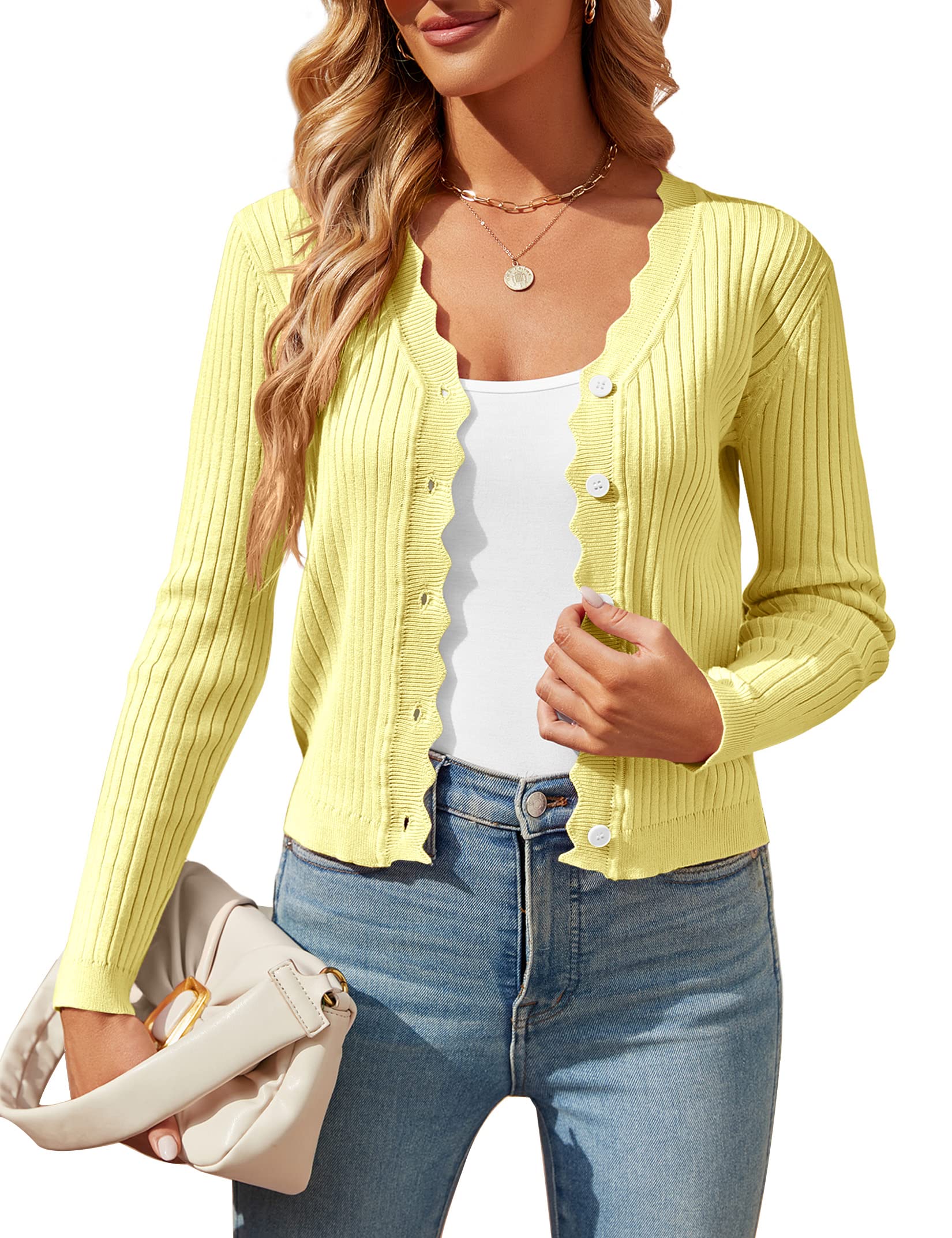 ShermiaWomens Cropped Cardigan Knit Shrugs for Dresses Tops V Neck Button Down Cardigans Sweaters