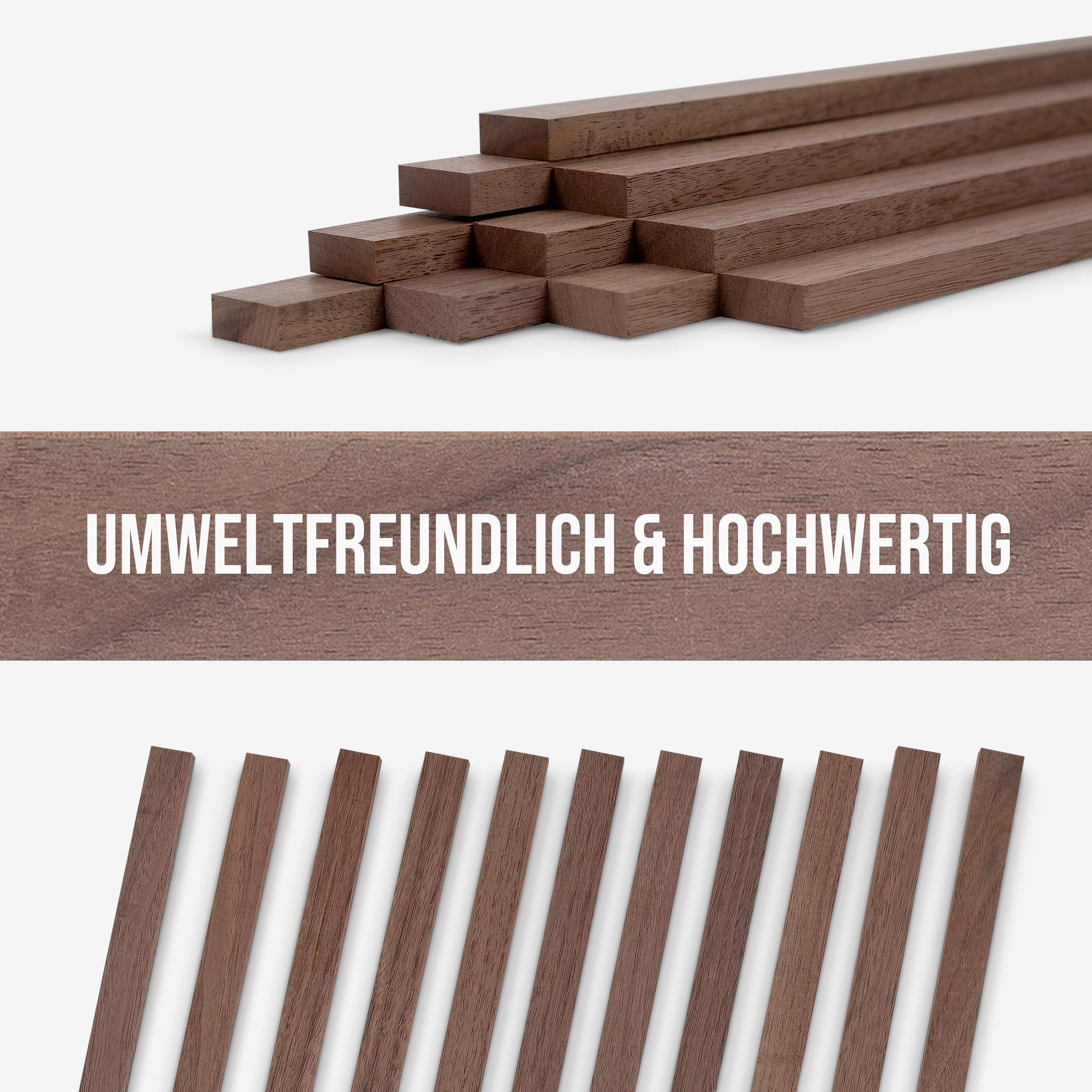 10er‑Set Holzleisten Nussbaum gehobelt 500 × 25 × 8 mm – Massivholzleisten naturbelassen & verleimfertig – für Möbelbau & Innenausbau
