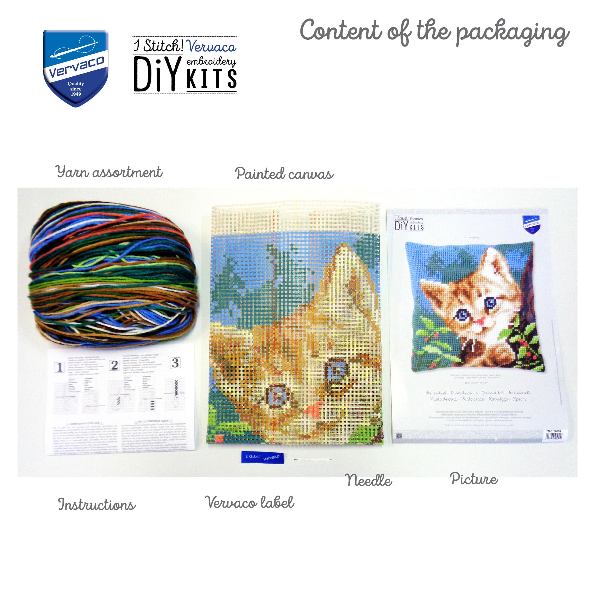 VERVACO Kit Cuscino Punto Croce Gatto su Un Albero Set Ricamo Principianti Cuscini Gobelin Decorativi ca. 40 x 40 cm Accessori per Lavoretti Creativi DIY Casa Decor Hobby Adulti Cross Stitch