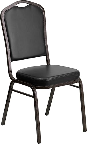 Miniatura 3 de BizChair Silla de banquete apilable con respaldo de corona en vinilo negro - Marco de vena dorada