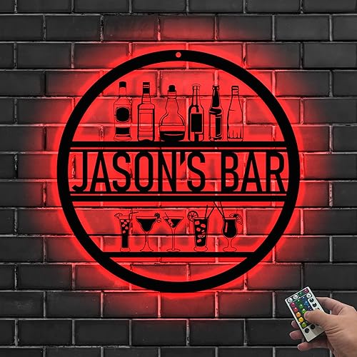 V-DECORPARKS Letrero LED de barra personalizado, letrero con nombre personalizado, arte de pared de metal para tipos de bebidas, letreros de pared
