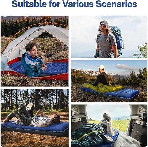 Miniatura 7 de OGERY Almohadilla para dormir para acampar, almohada autoinflable con bomba de pie incorporada, impermeable, colchoneta inflable para dormir,