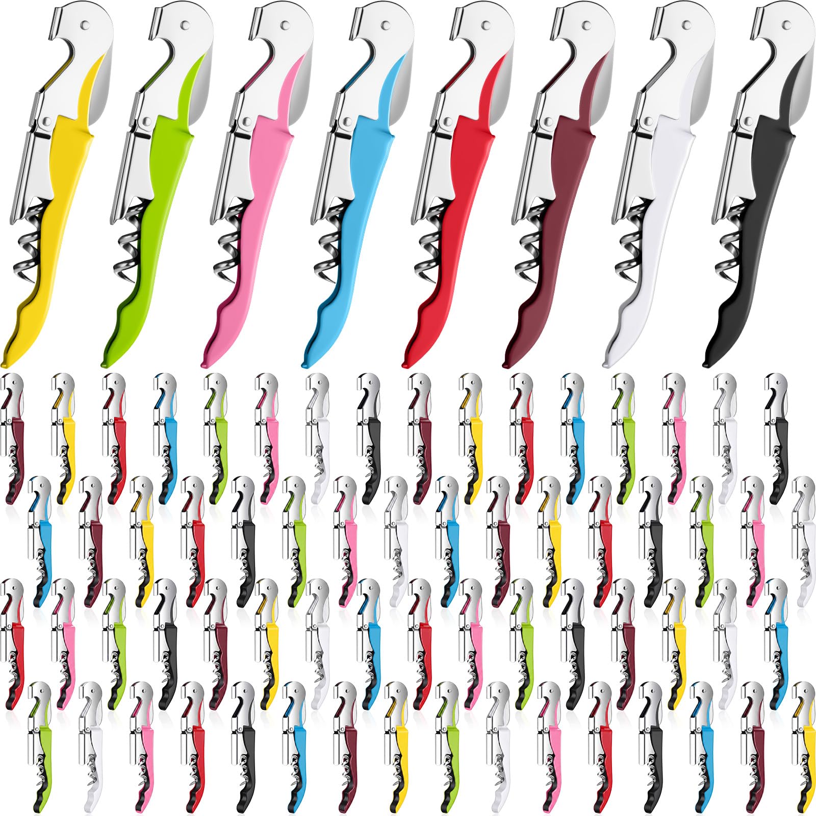 Raiten 100 Pack Waiter Corkscrew Wine Opener Double Hinged Wine Key Bottle Opener with Foil Cutter Heavy Duty Professional Corkscrew for Bartender Server Sommelier (Mix Color)