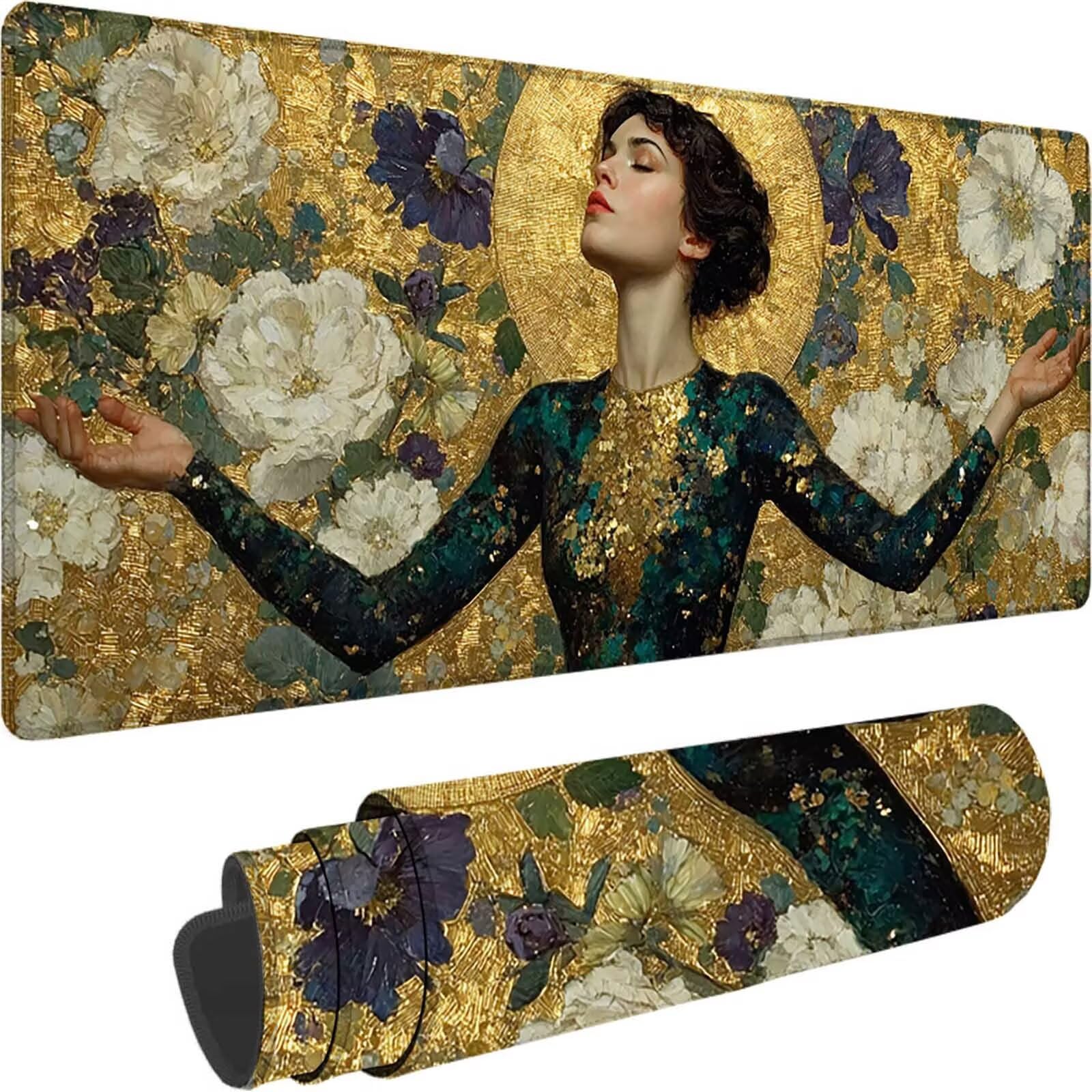 Złota podkładka pod mysz do gier, duża podkładka pod mysz XXL 1200 x 600 x 3 mm, podkładka pod mysz retro do klawiatury i biura, akcesoria do gier, antypoślizgowa, poprawia precyzję i szybkość dla