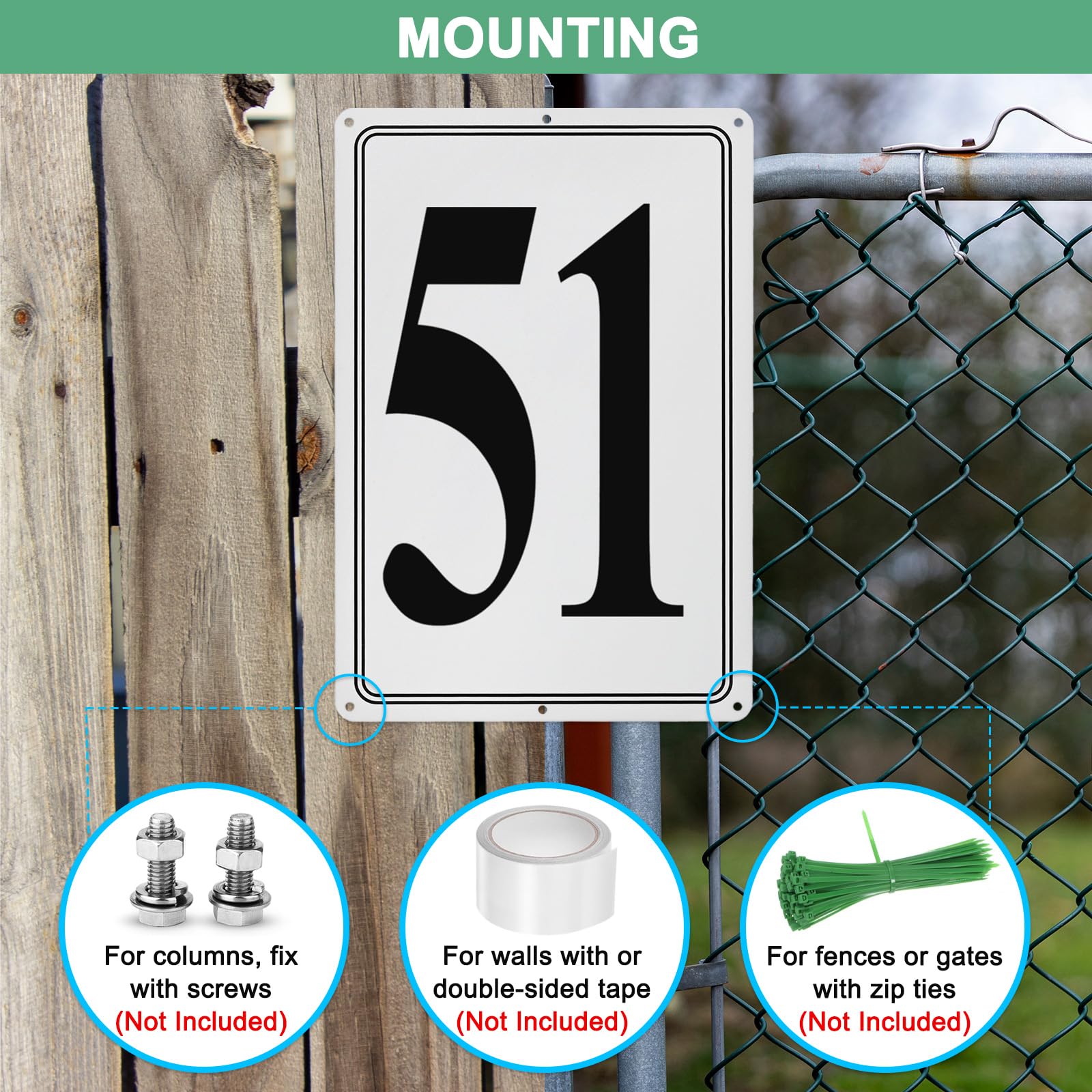 M METERXITY Aluminum Number Sign 51, 11.8 Inch House Numbers and Metal Letters, Parking Spot Letter Signs - Image 4
