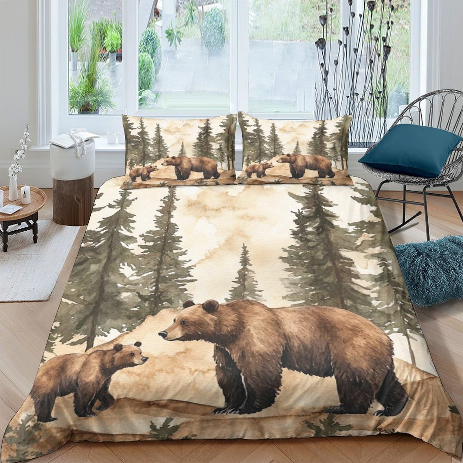 Ctjqhvkz Style-4 3D Printed Forest Bear Fitted Sheet Microfiber Soft Non-Slip Mattress Cover For Bedroom Guest Room Decor Easy Care Single（135X200cm）