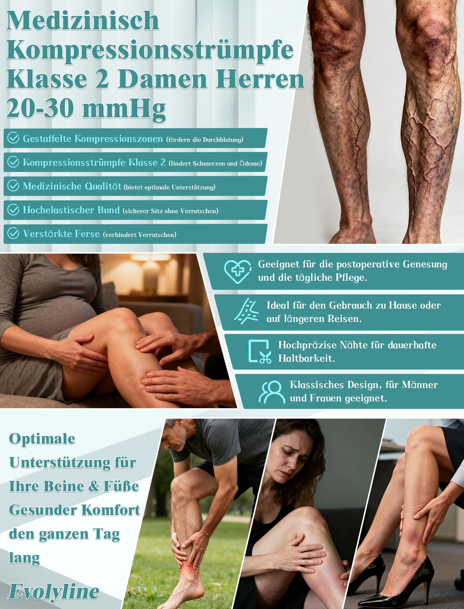 Medyczne pończochy uciskowe klasa 2 20-30 mmHg na żylaki, obrzęki, DVT