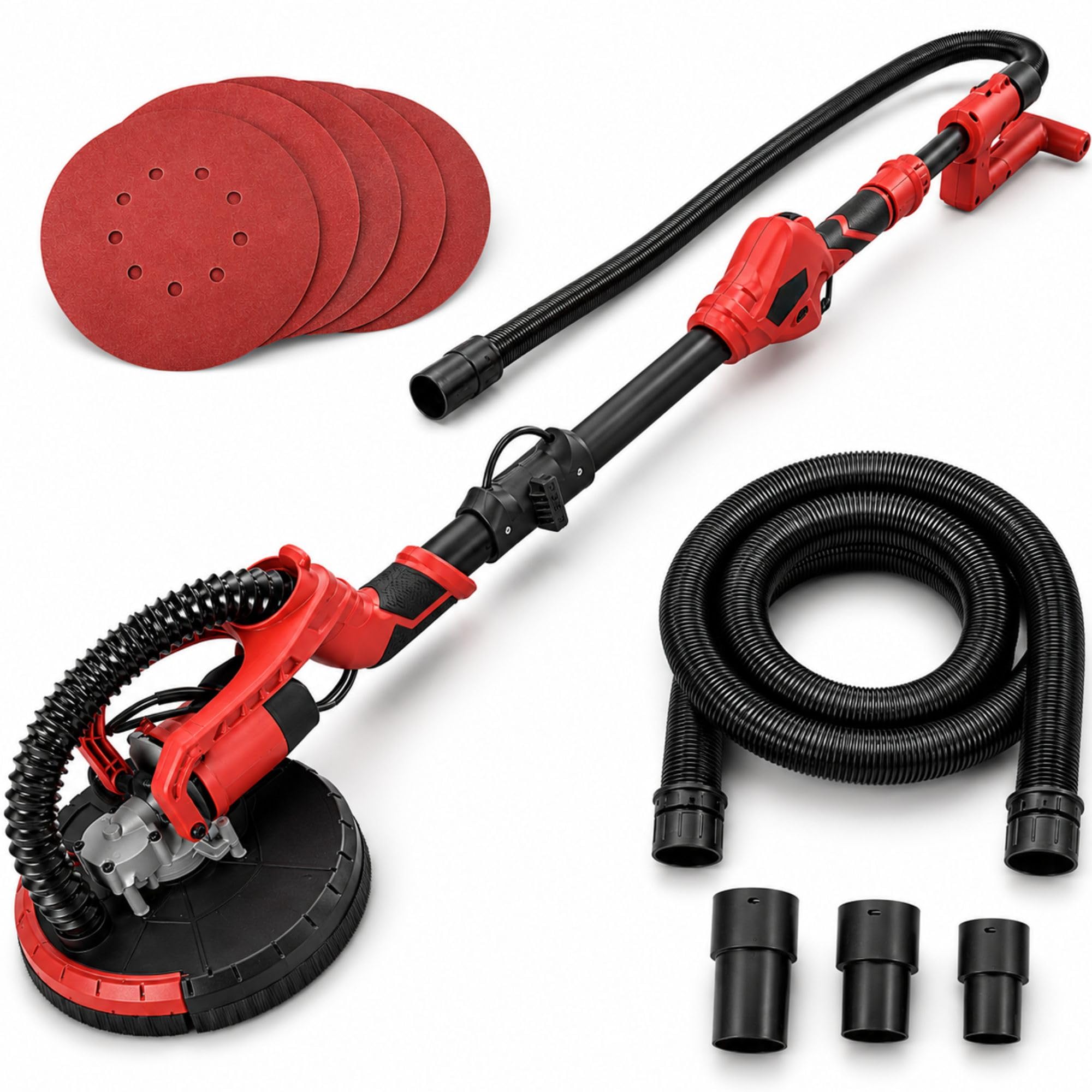 Arebos Lijadora telescópica para paredes y techos | lijadora de pared Eléctrica con cable| Lijadora Jirafa | 710W | 225 mm, Rojo, Negro