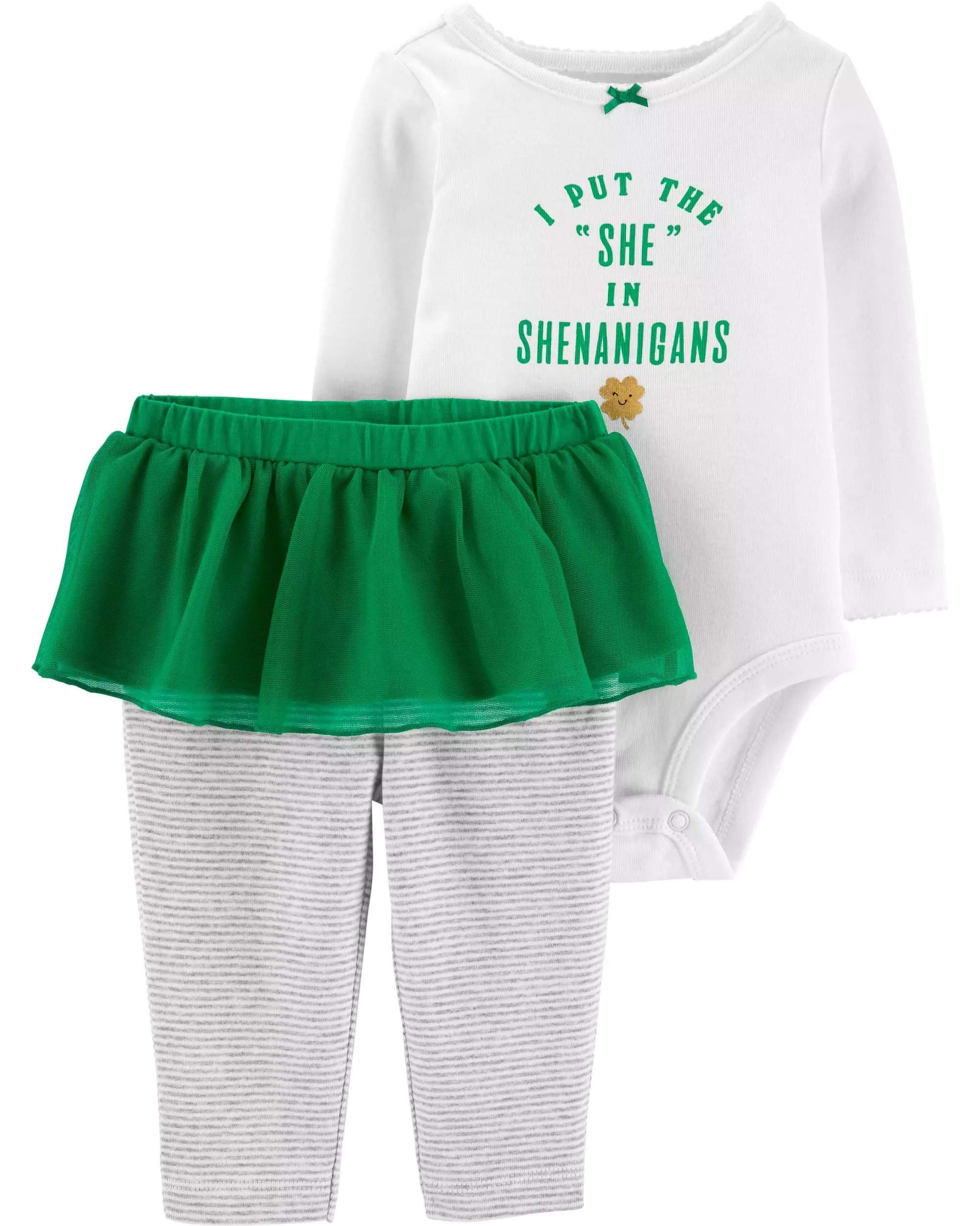 Carter's Baby Girls 2-Piece St. Patrick's Day Bodysuit & Tutu Pant Set (3 Months, Ivory/Green)